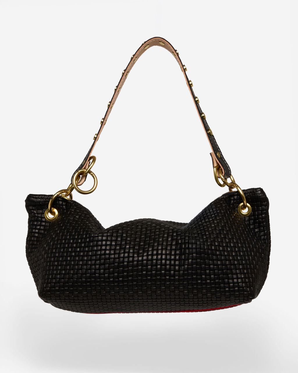 Blair Shoulder Bag, Black Embossed Leather/Studded Shoulder Strap