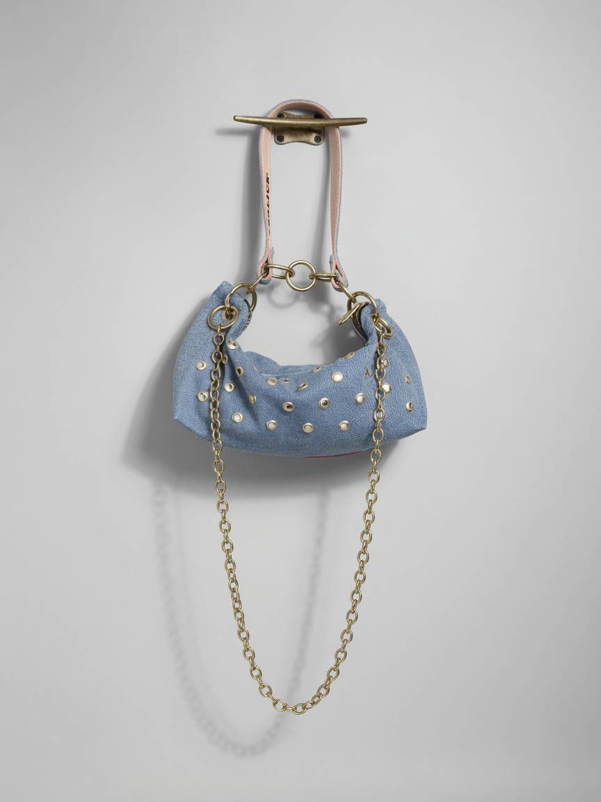 Blair Shoulder Bag, Brass Eyelet/Denim Printed Leather