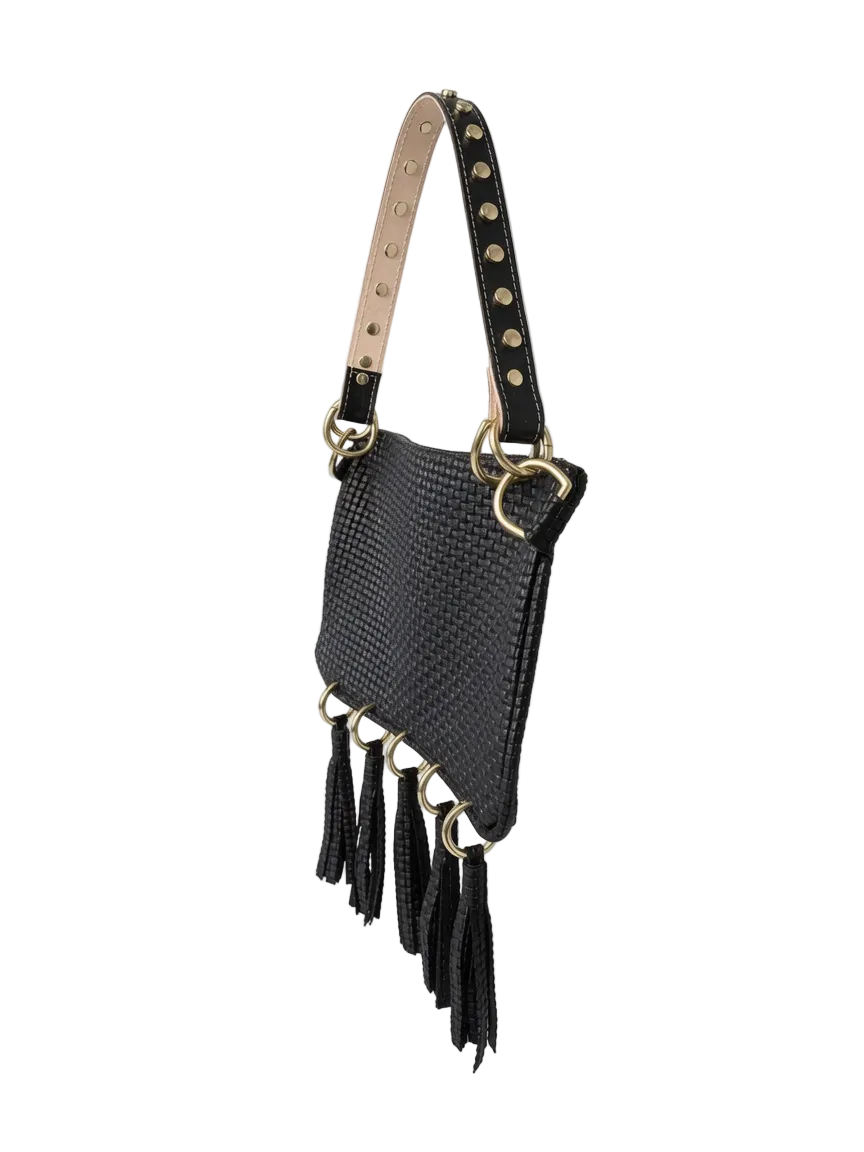 Alice Crossbody Bag, Black Embossed Leather