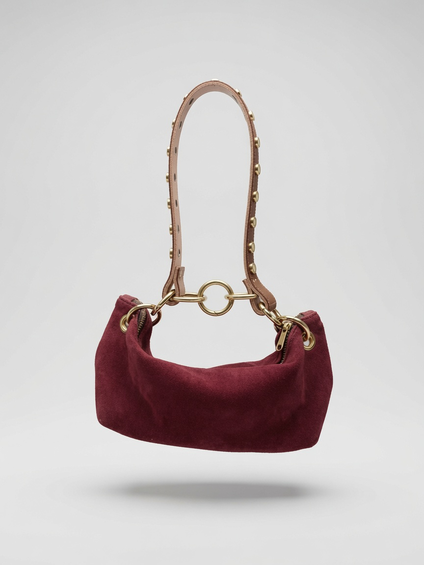Baby Blair Shoulder Bag, Burgundy Suede