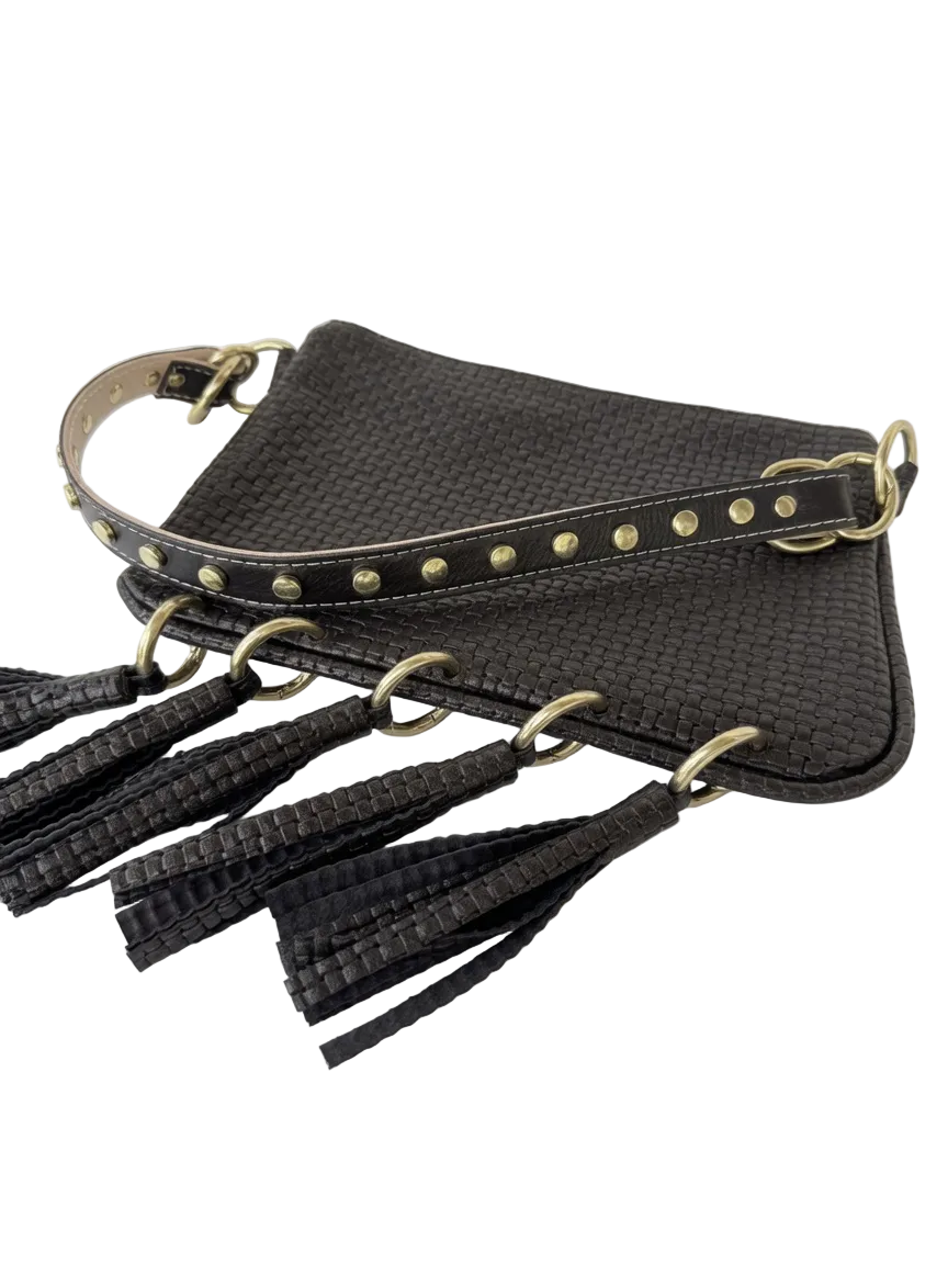 Alice Crossbody Bag, Black Embossed Leather