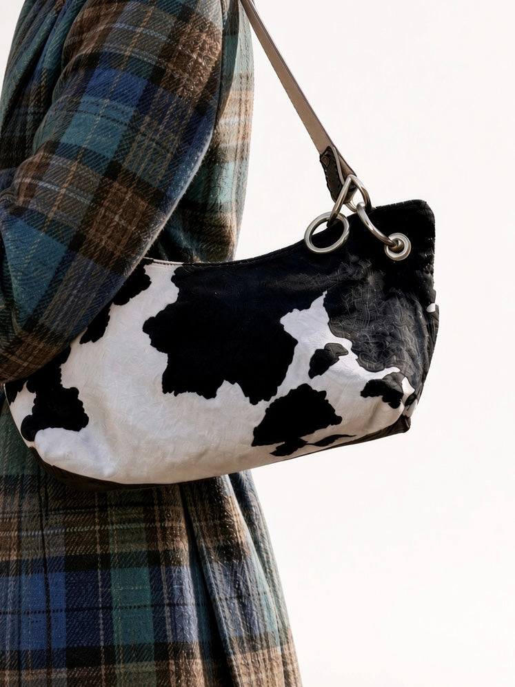 Blair Shoulder Bag, Cow Print Calf Hair-Black Leather