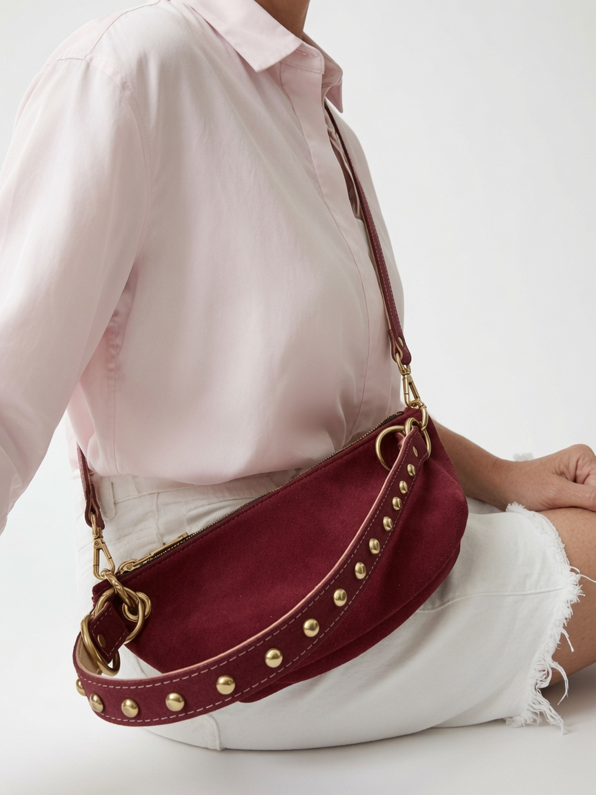 Baby Blair Shoulder Bag, Burgundy Suede