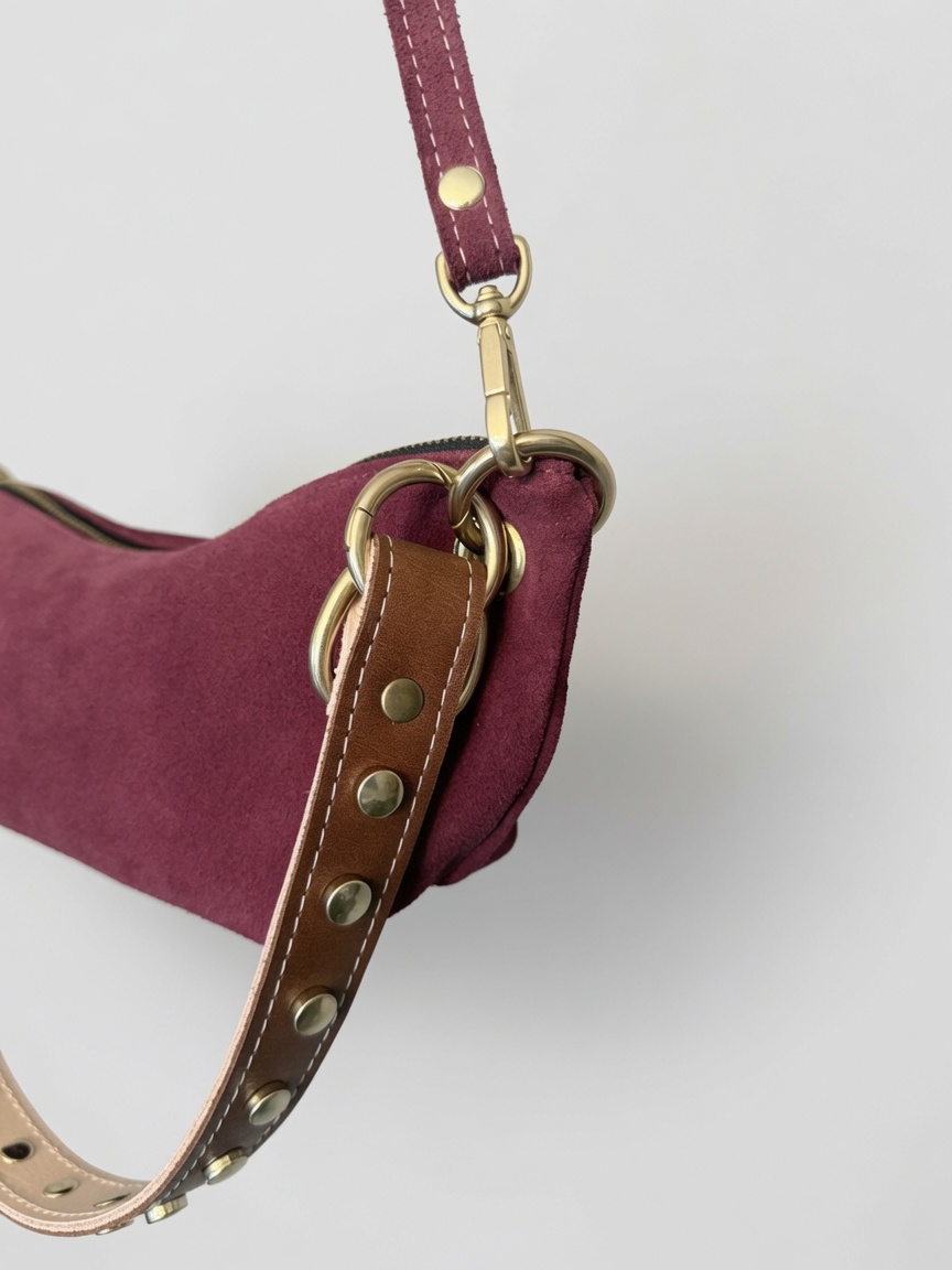 Baby Blair Shoulder Bag, Burgundy Suede