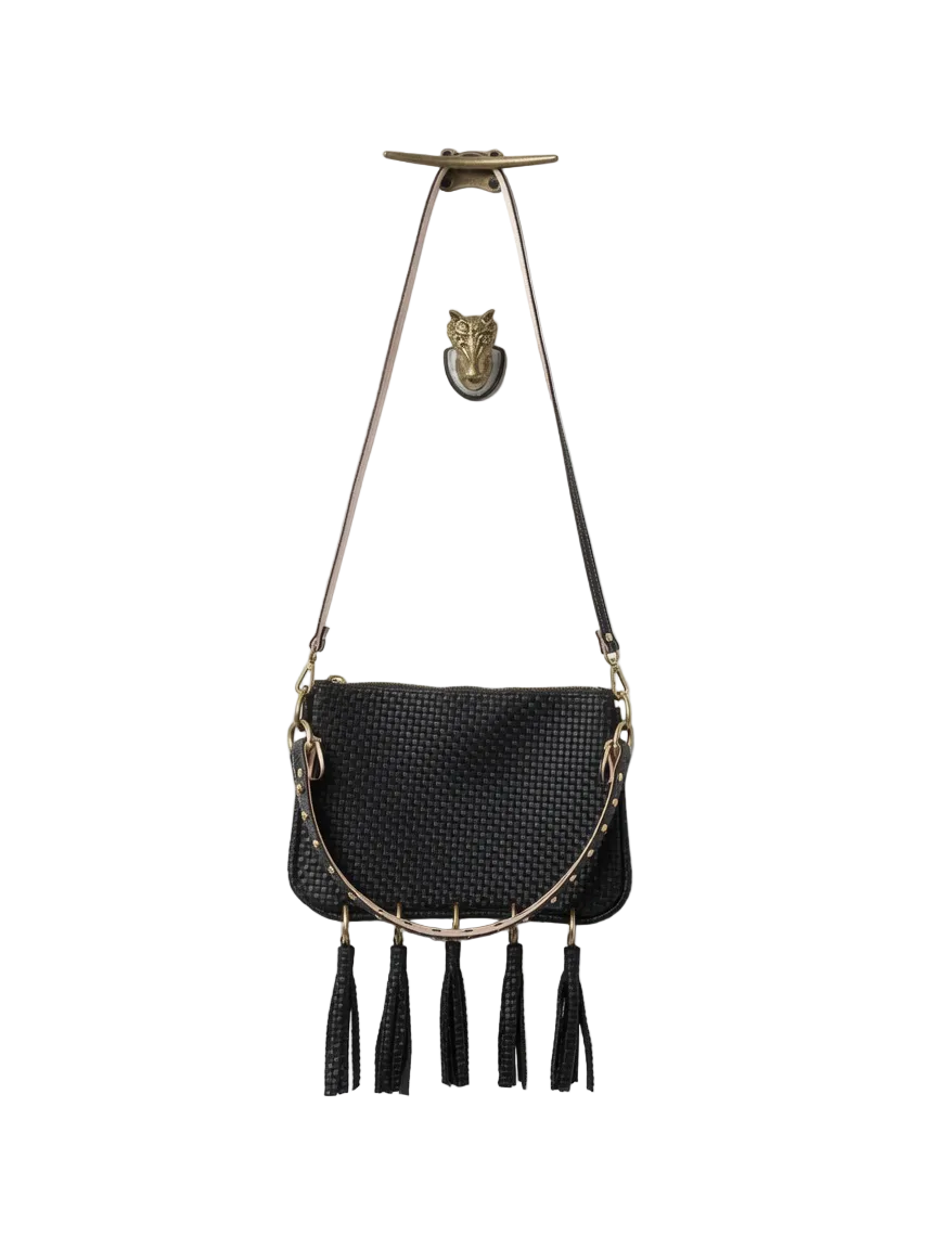 Alice Crossbody Bag, Black Embossed Leather