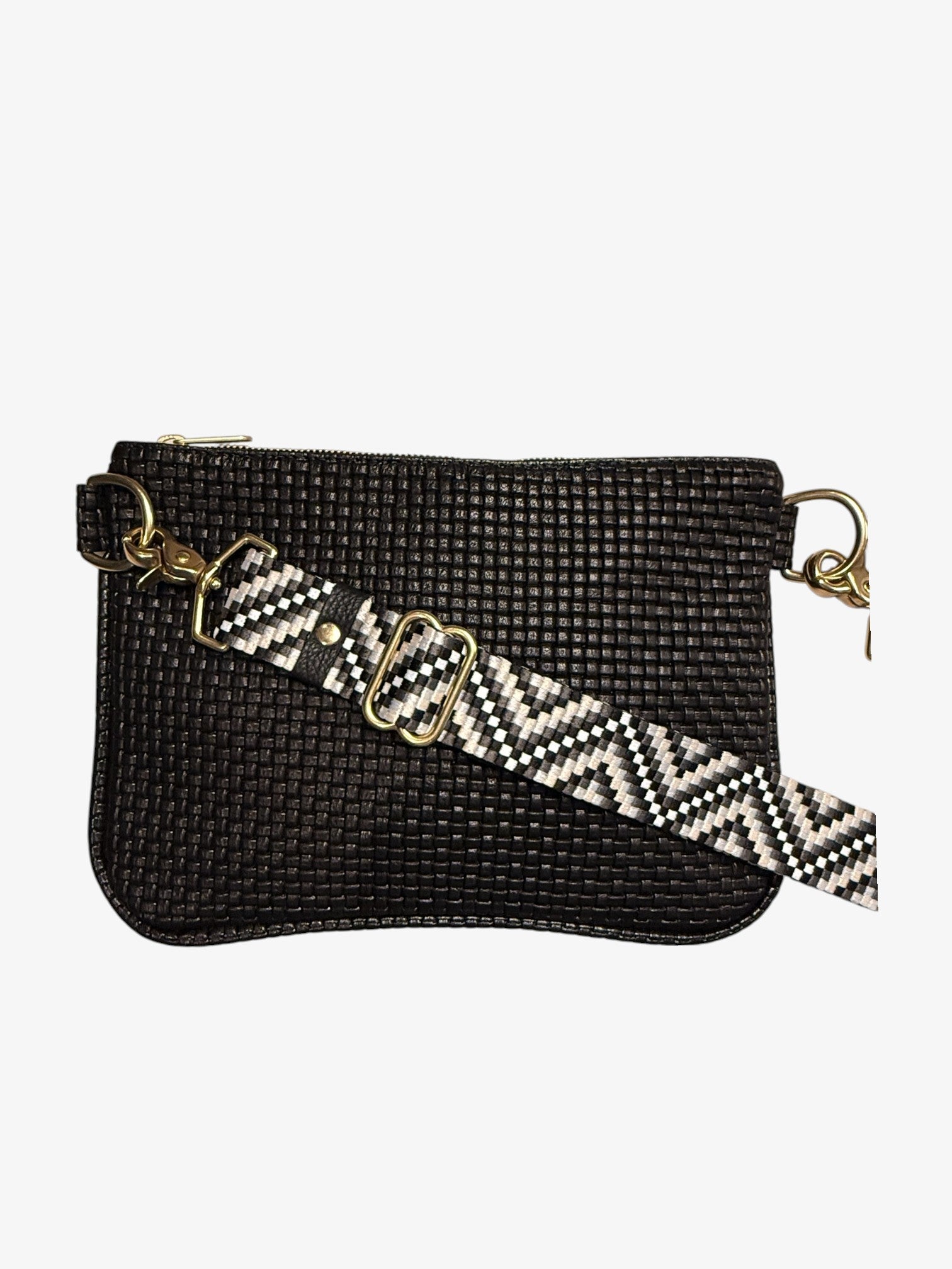 Alice Crossbody Bag, Black Embossed Leather
