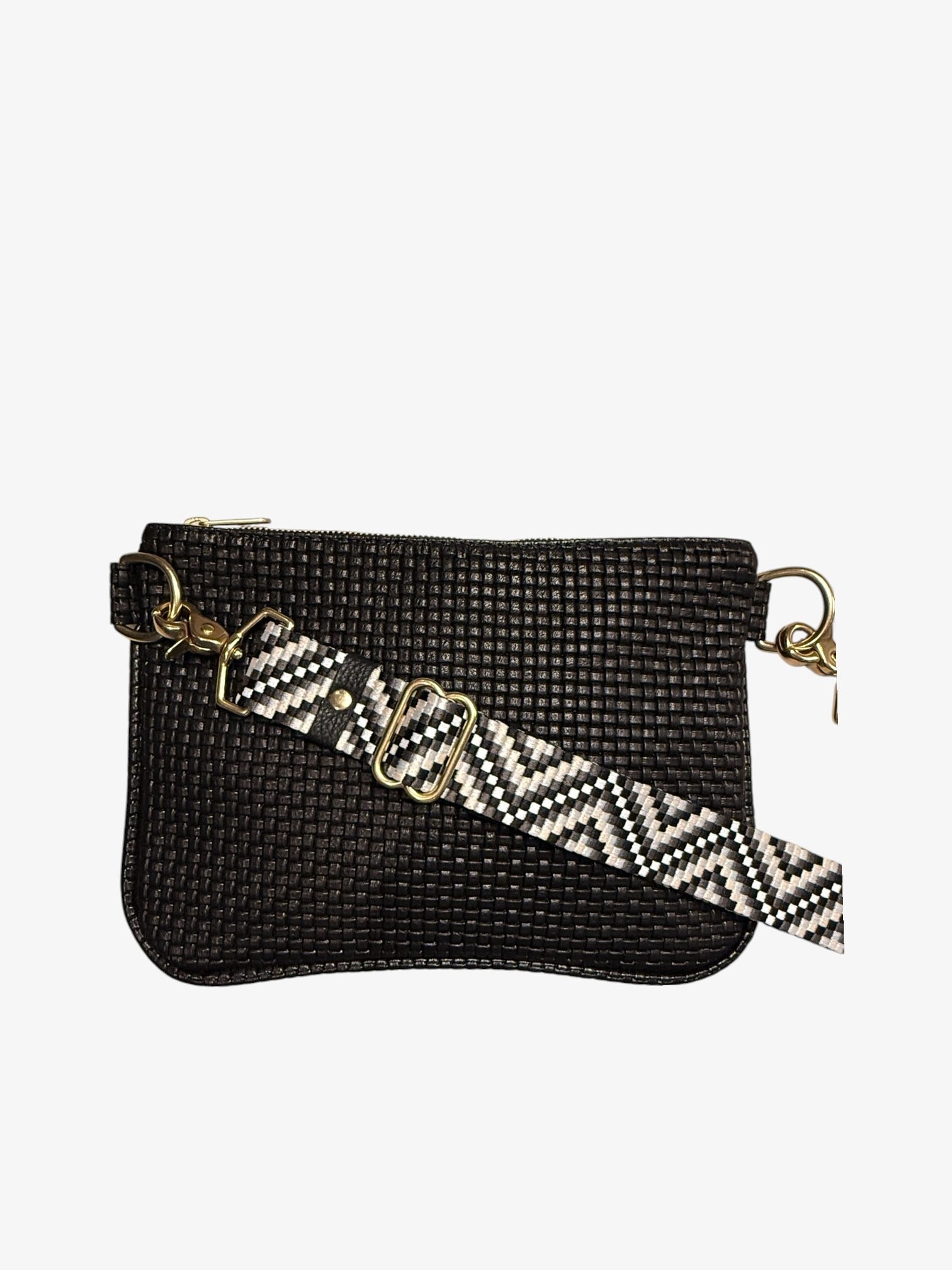 Alice - Black Woven Italian Leather Crossbody Bag | BeAlice