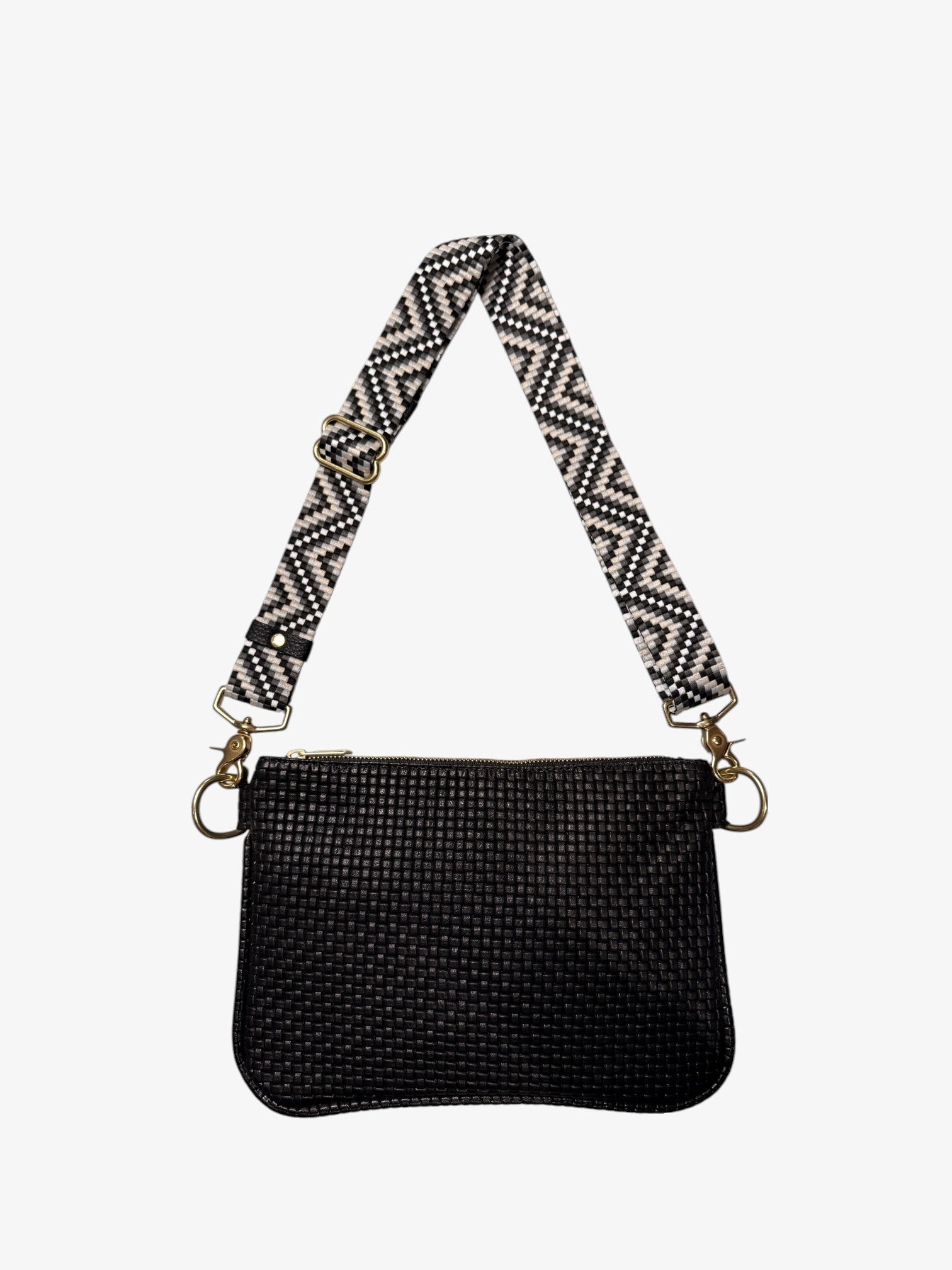 Alice Crossbody Bag, Black Embossed Leather