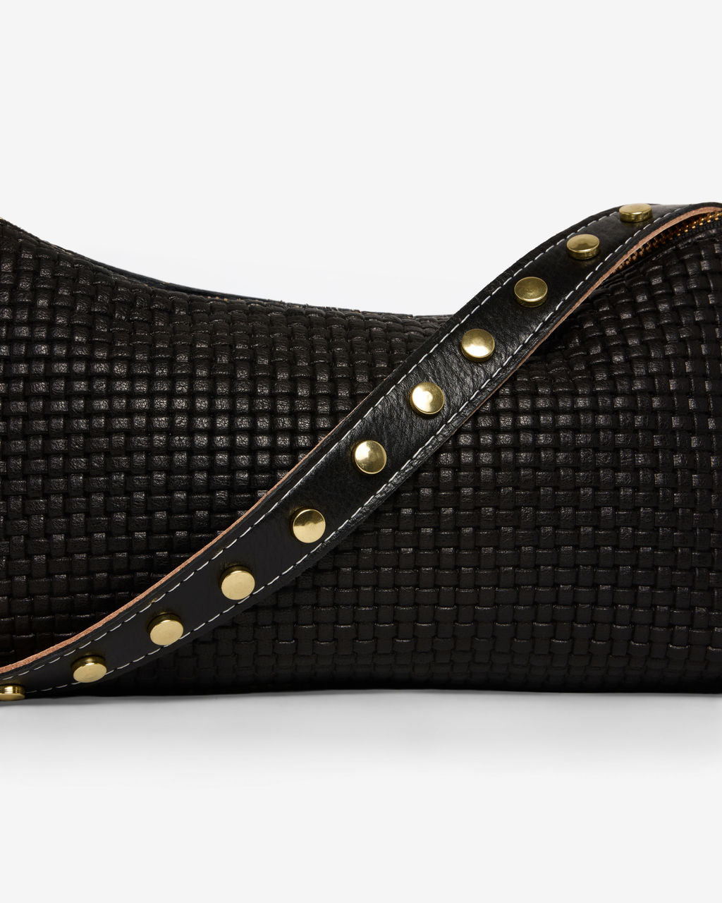 Blair Shoulder Bag, Black Embossed Leather/Studded Shoulder Strap