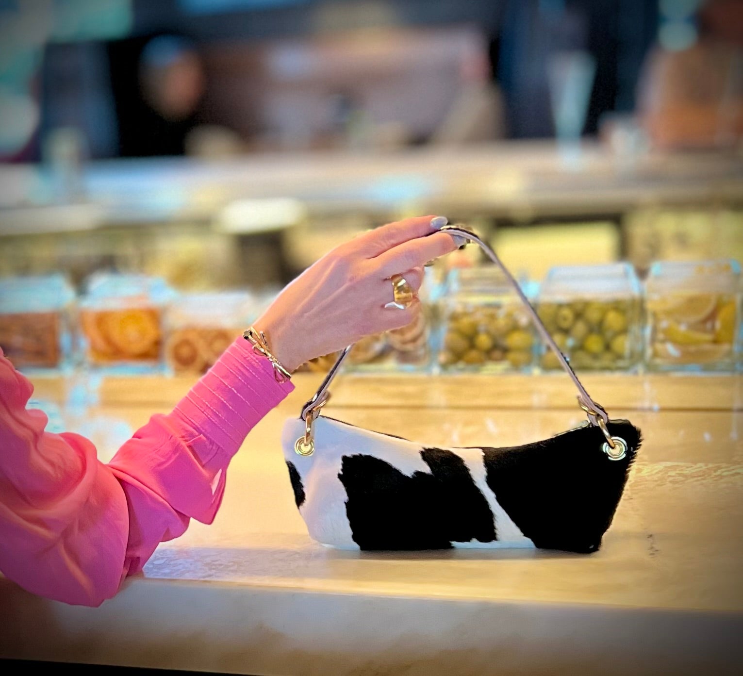 Baby Blair- East West Shoulder Bag, Cow Print