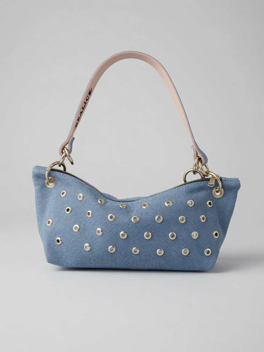 Blair Shoulder Bag, Brass Eyelet/Denim Printed Leather