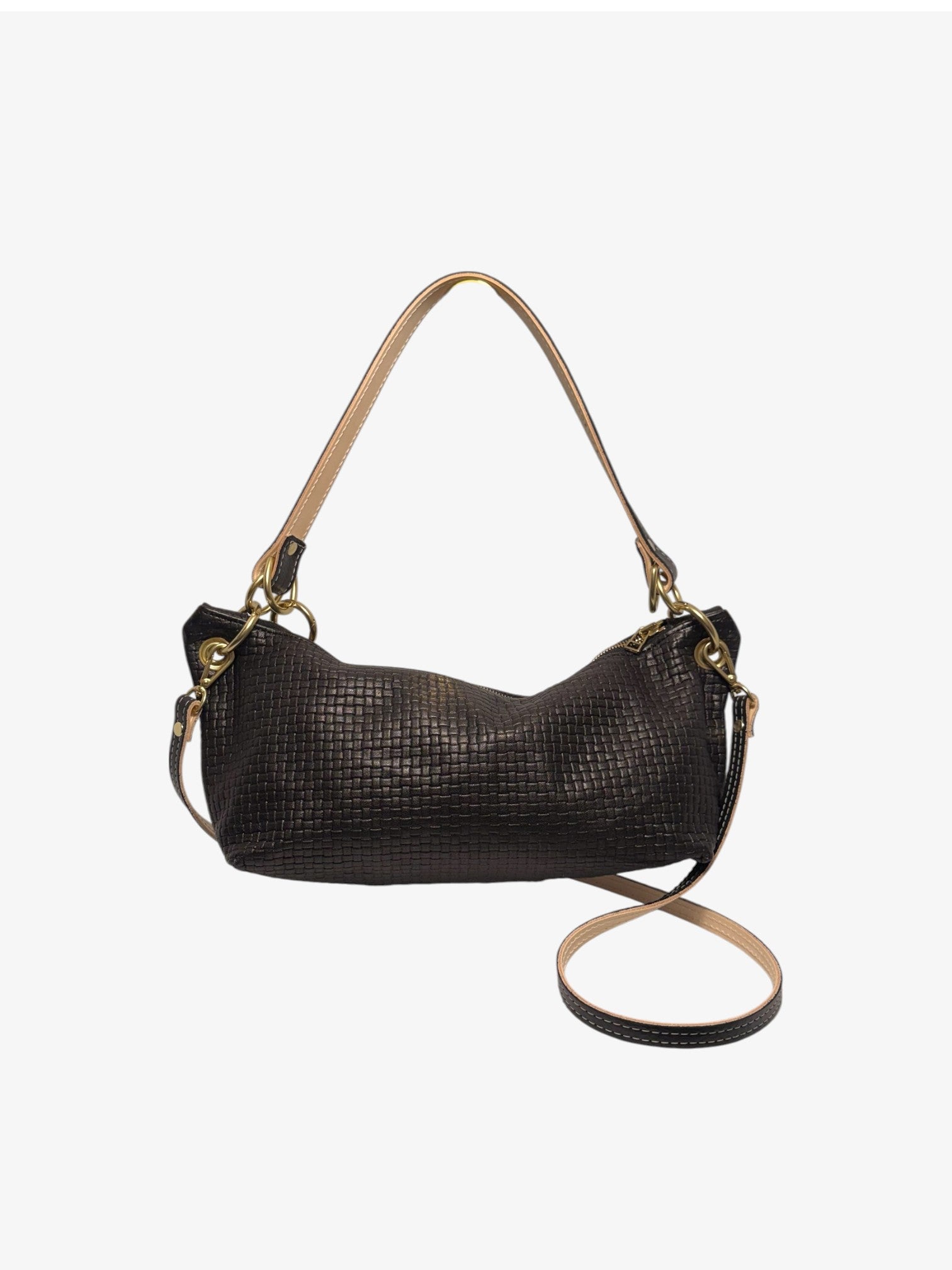 Blair-East West Shoulder Bag, Black Woven Leather