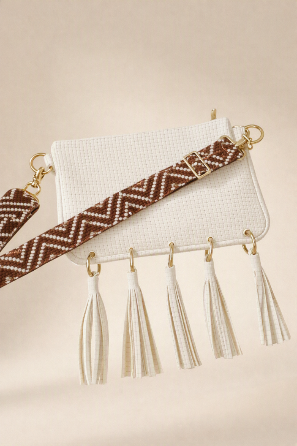 Alice Crossbody, Cream Embossed Leather/Tassels
