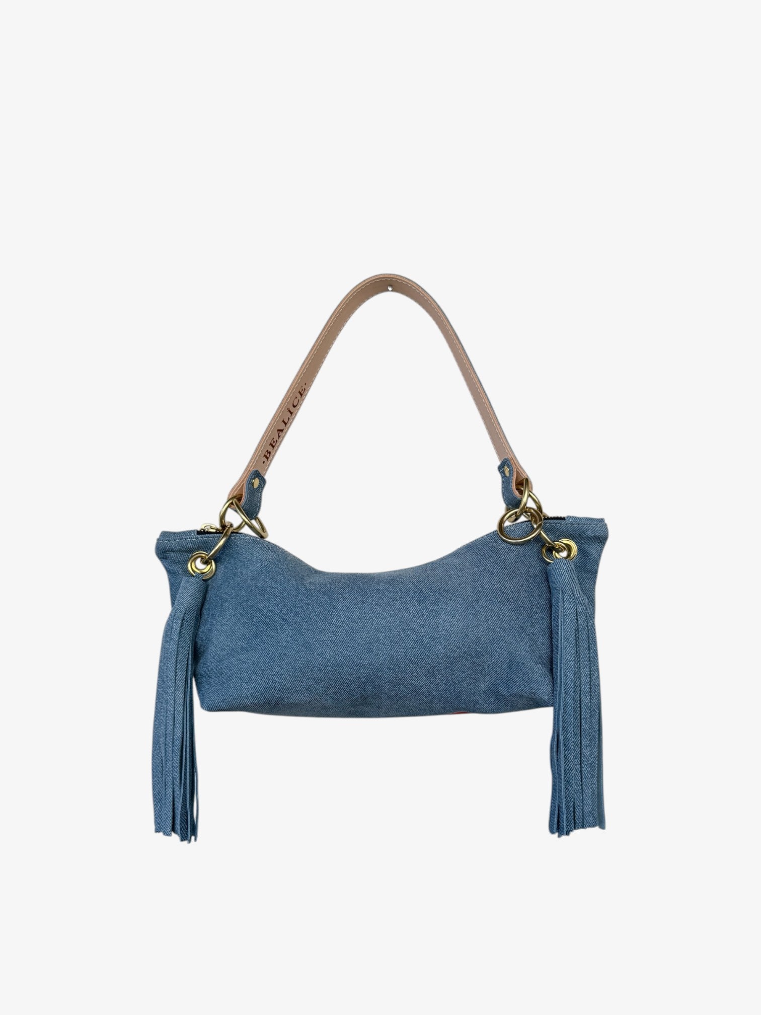 Blair-East West Shoulder Bag, Denim Leather/Tassels