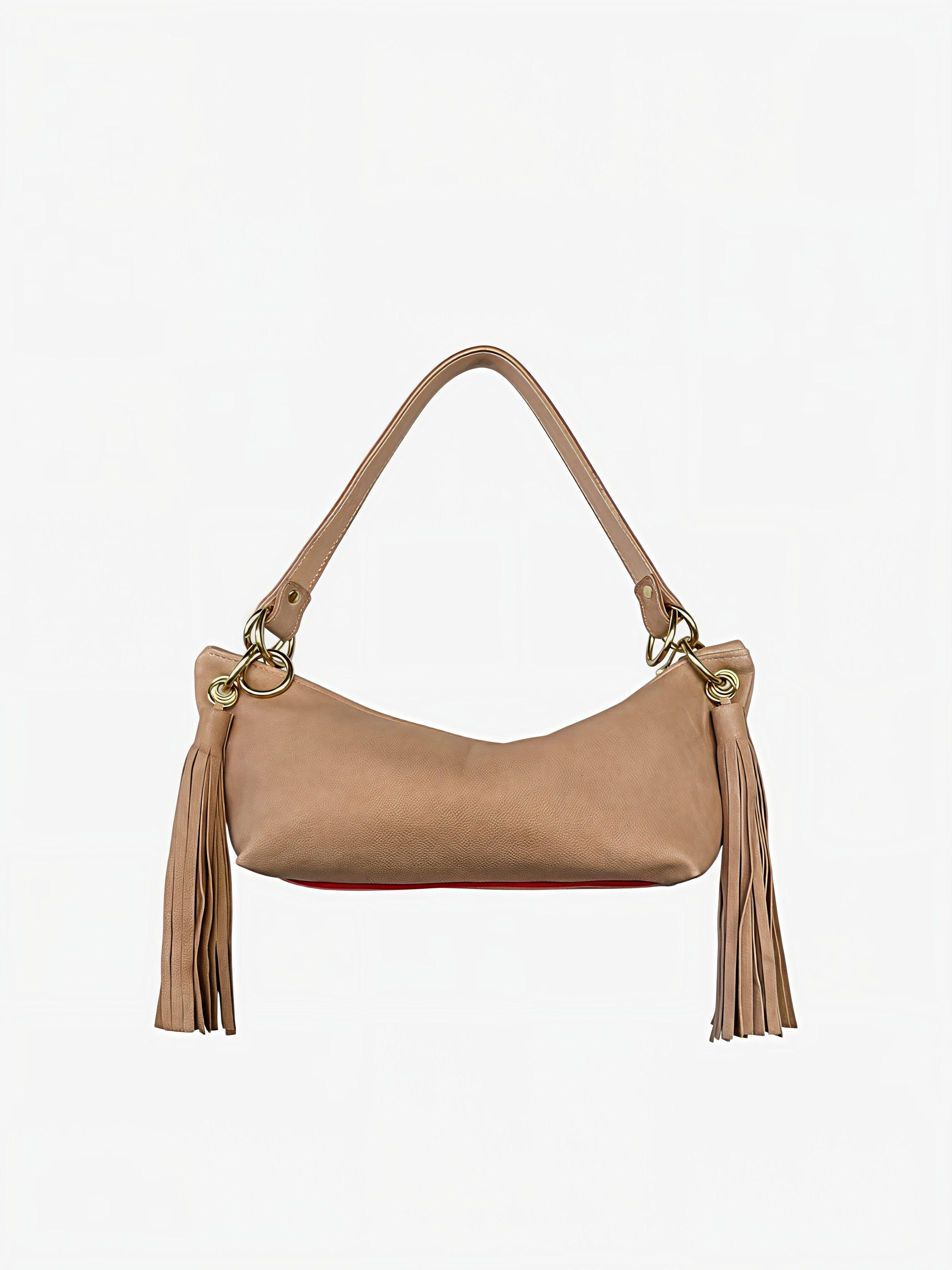 Blair-East West Shoulder Bag, Camel Leather/Tassels