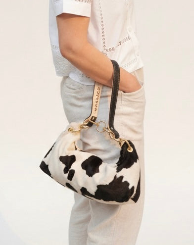 Blair Shoulder Bag, Cow Print Hair-On Hide-Black Leather