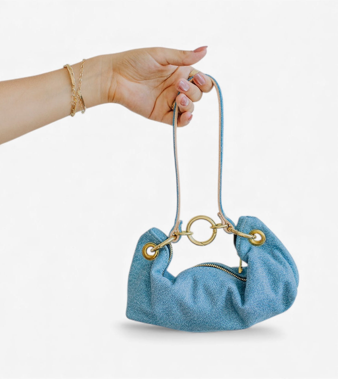 Baby Blair-East West Shoulder Bag, Denim Leather