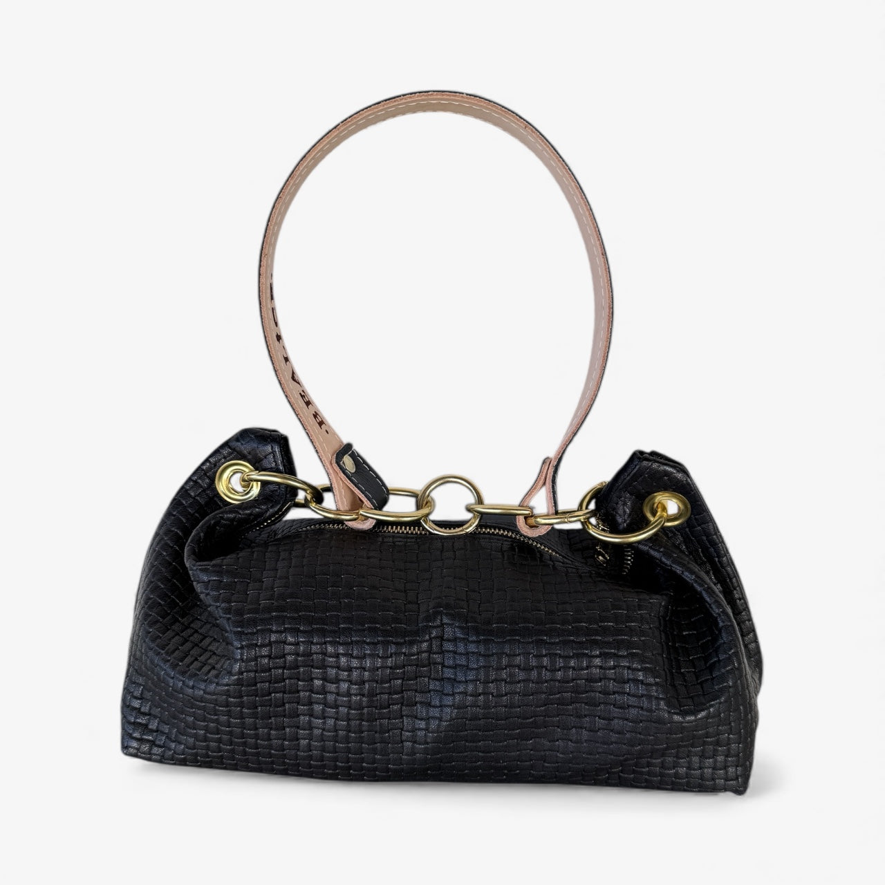 Blair-East West Shoulder Bag, Black Woven Leather
