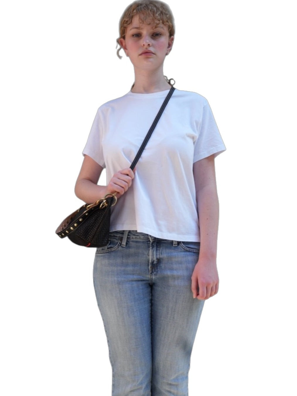 Blair Shoulder Bag, Black Embossed Leather