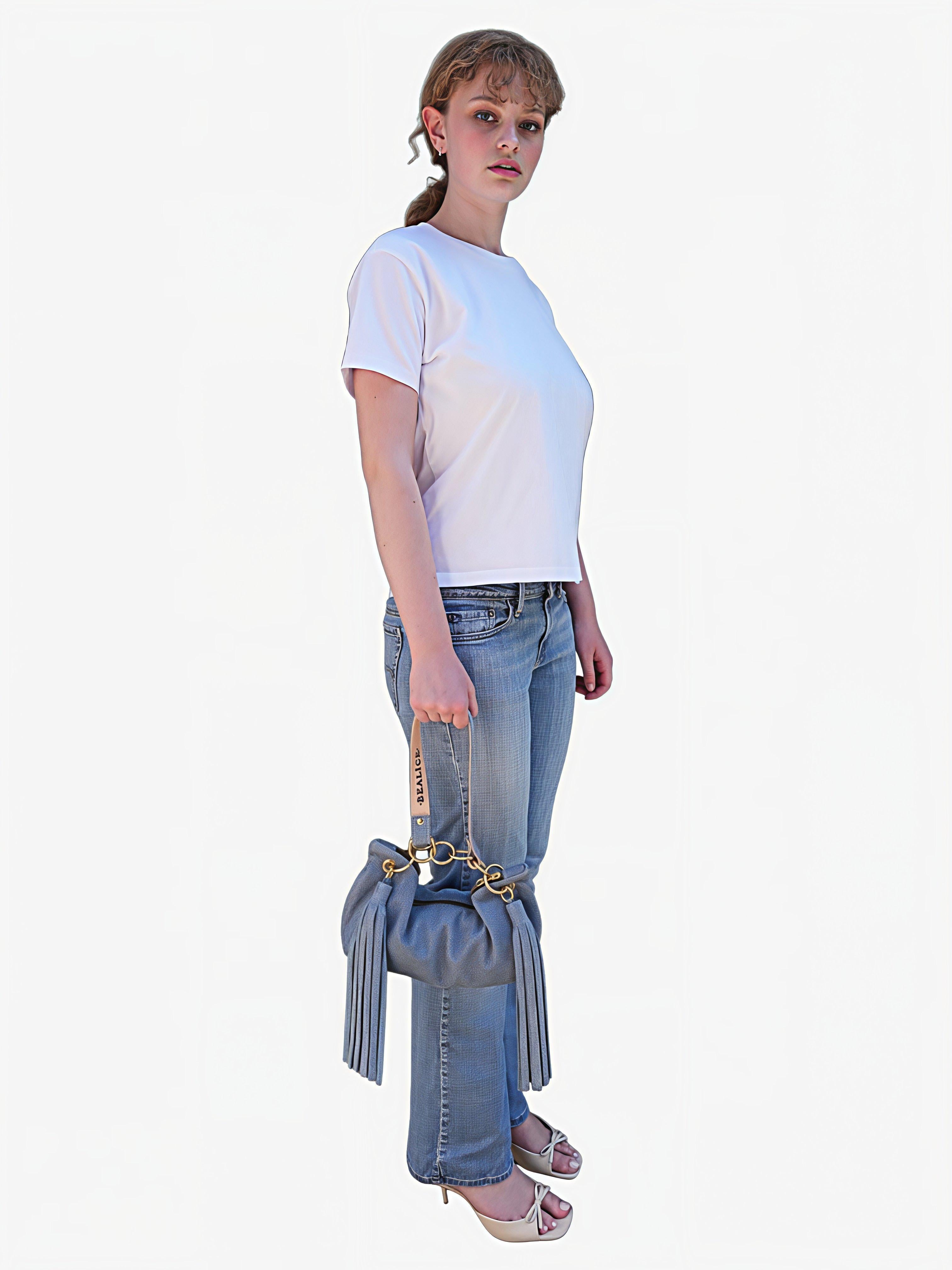 Blair Shoulder Bag, Denim Printed Leather/Tassels
