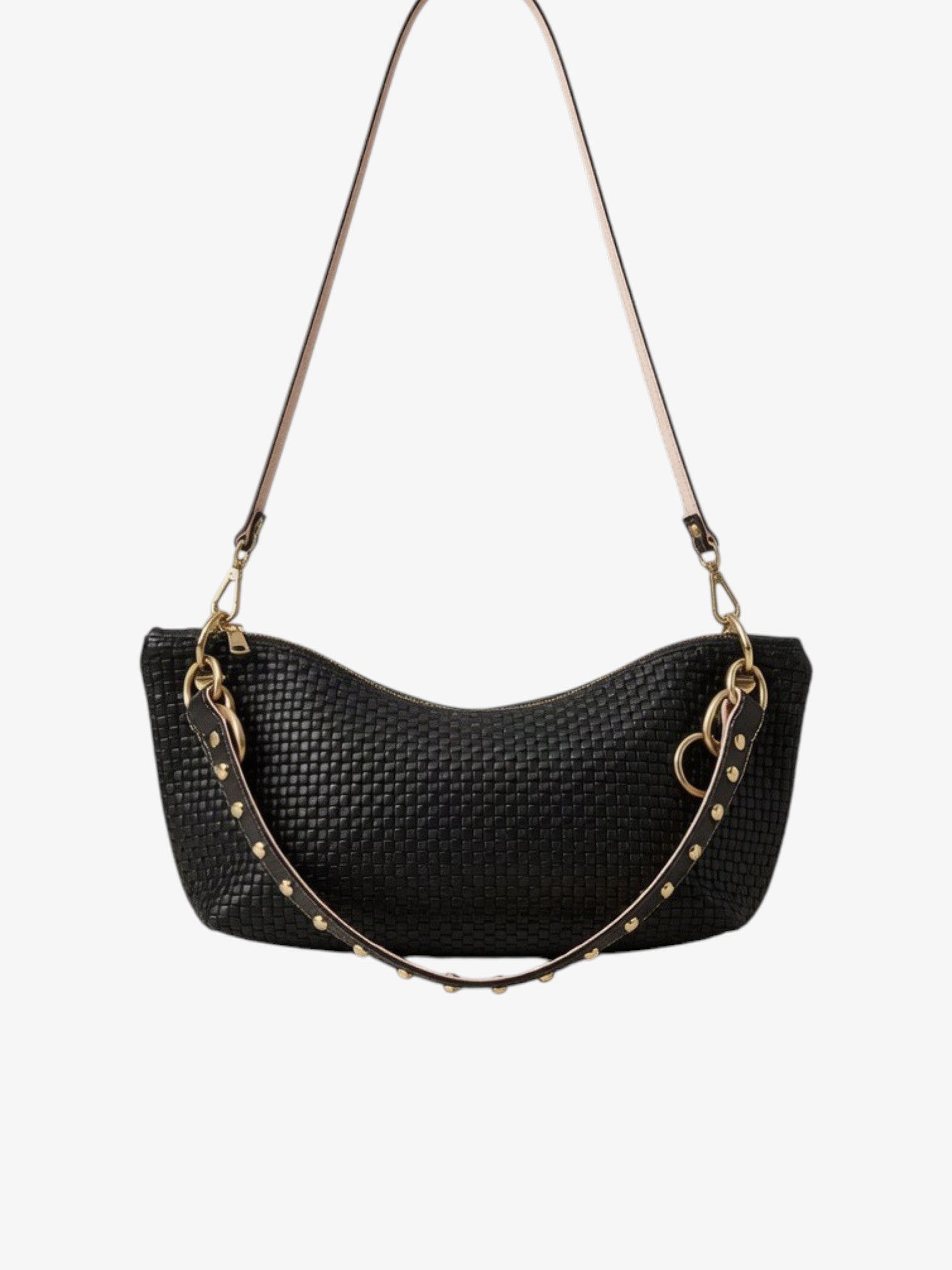 Blair Shoulder Bag, Black Embossed Leather/Studded Shoulder Strap
