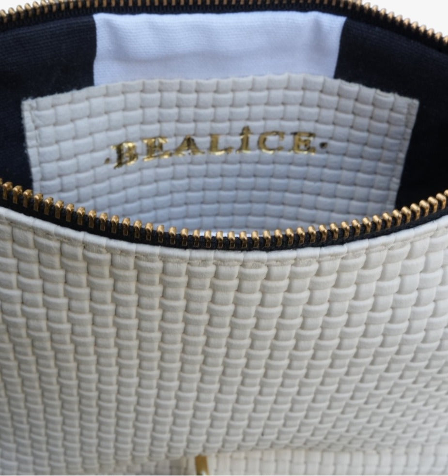 Alice Crossbody, Cream Embossed Leather/Tassels