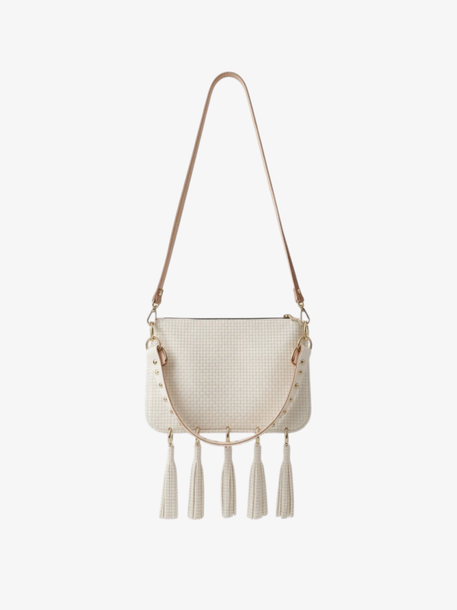 Alice Crossbody, Cream Embossed Leather/Tassels