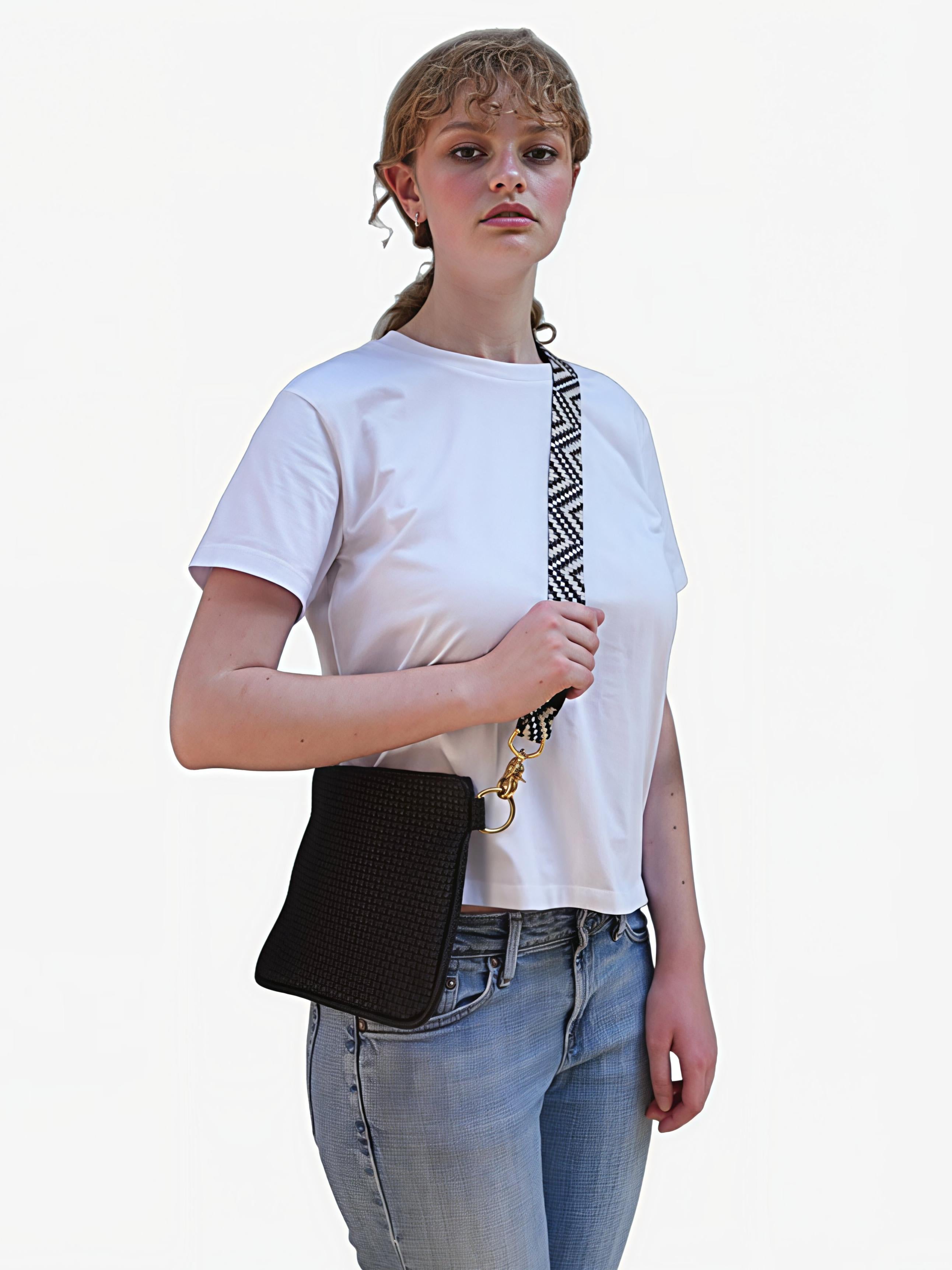 Alice Crossbody Bag, Black Embossed Leather