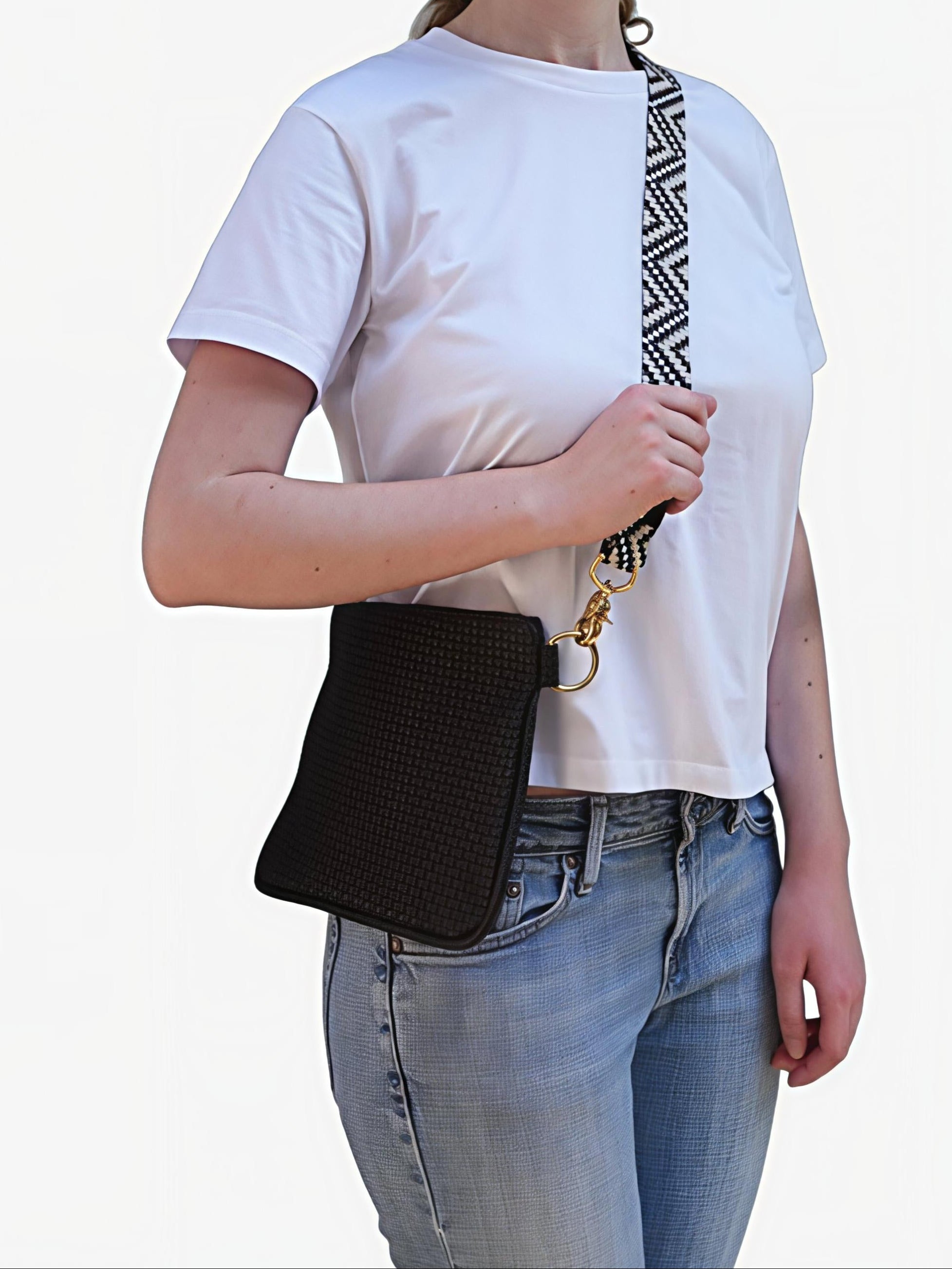 Alice Crossbody Bag, Black Embossed Leather