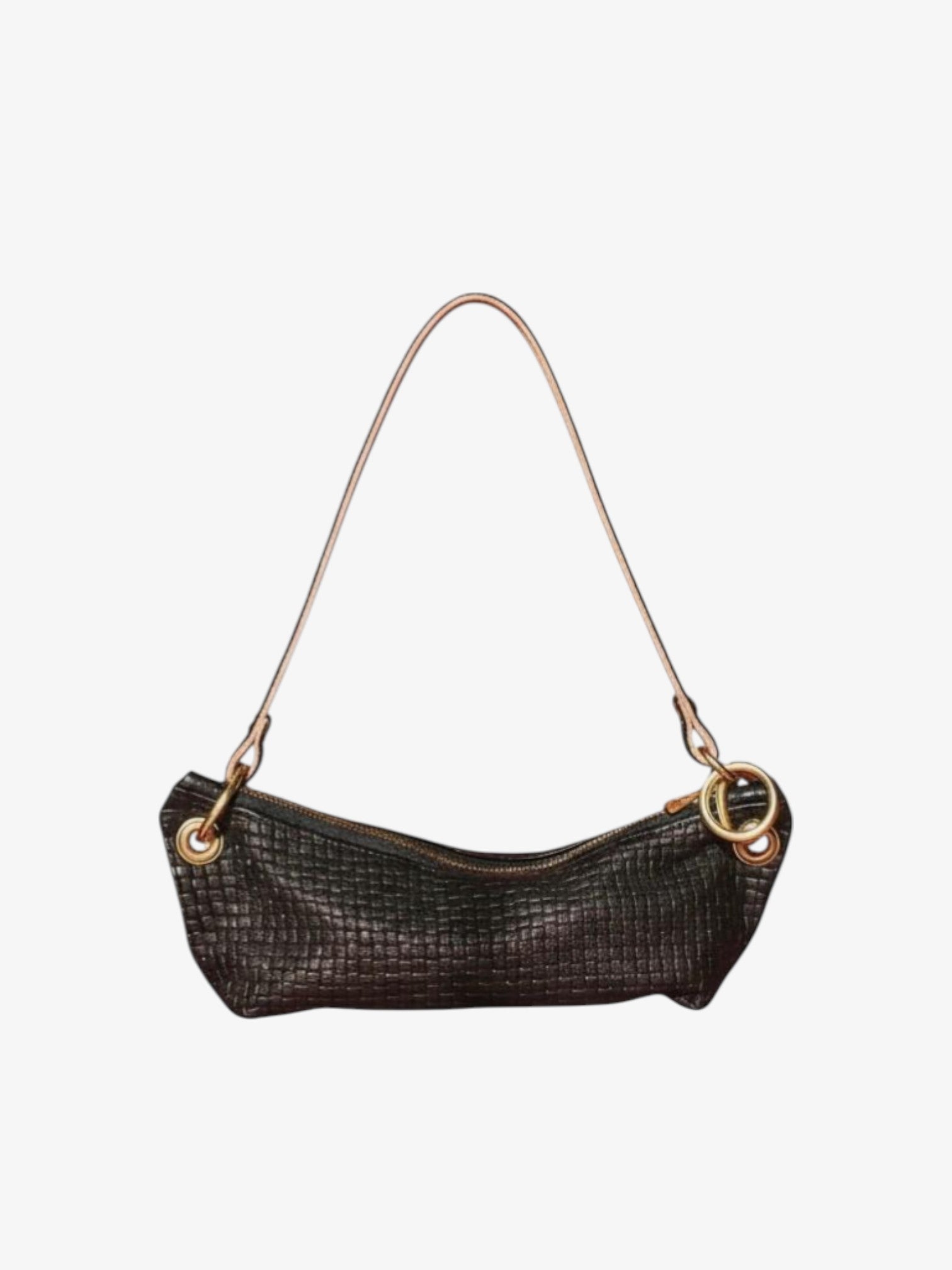 Baby Blair-East West Shoulder Bag, Black Woven Leather