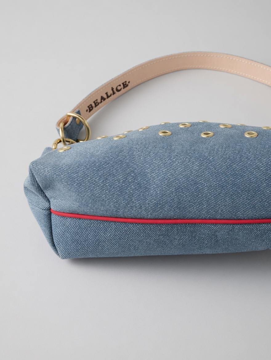 Blair Shoulder Bag, Brass Eyelet/Denim Printed Leather