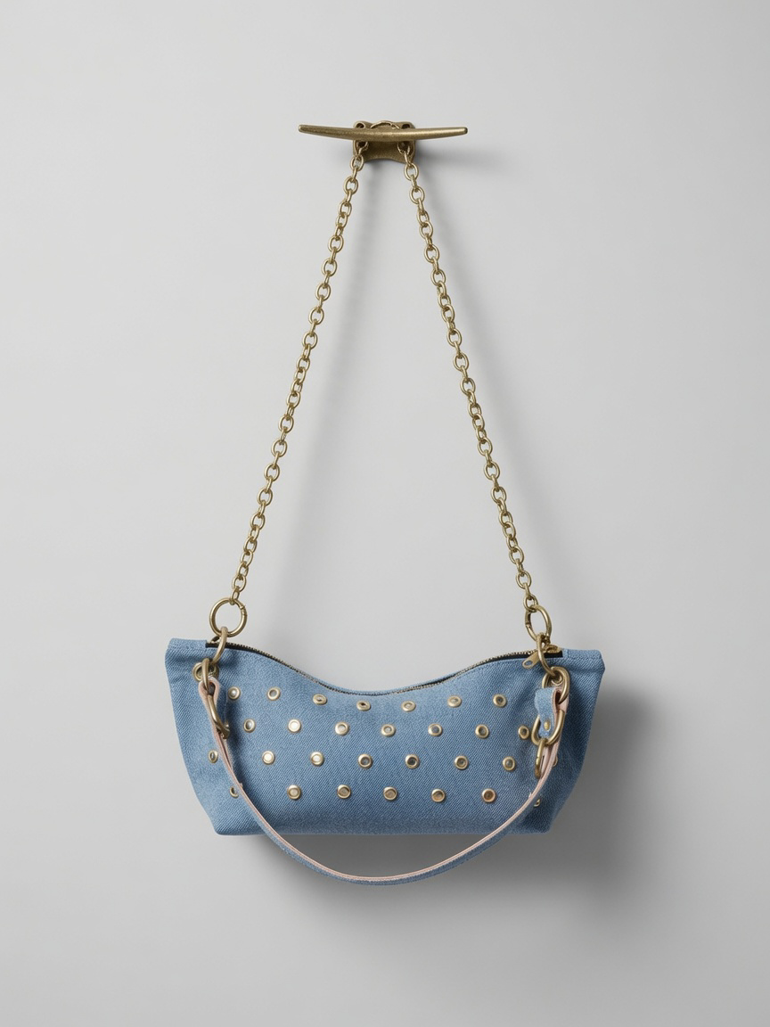 Blair Shoulder Bag, Brass Eyelet/Denim Printed Leather