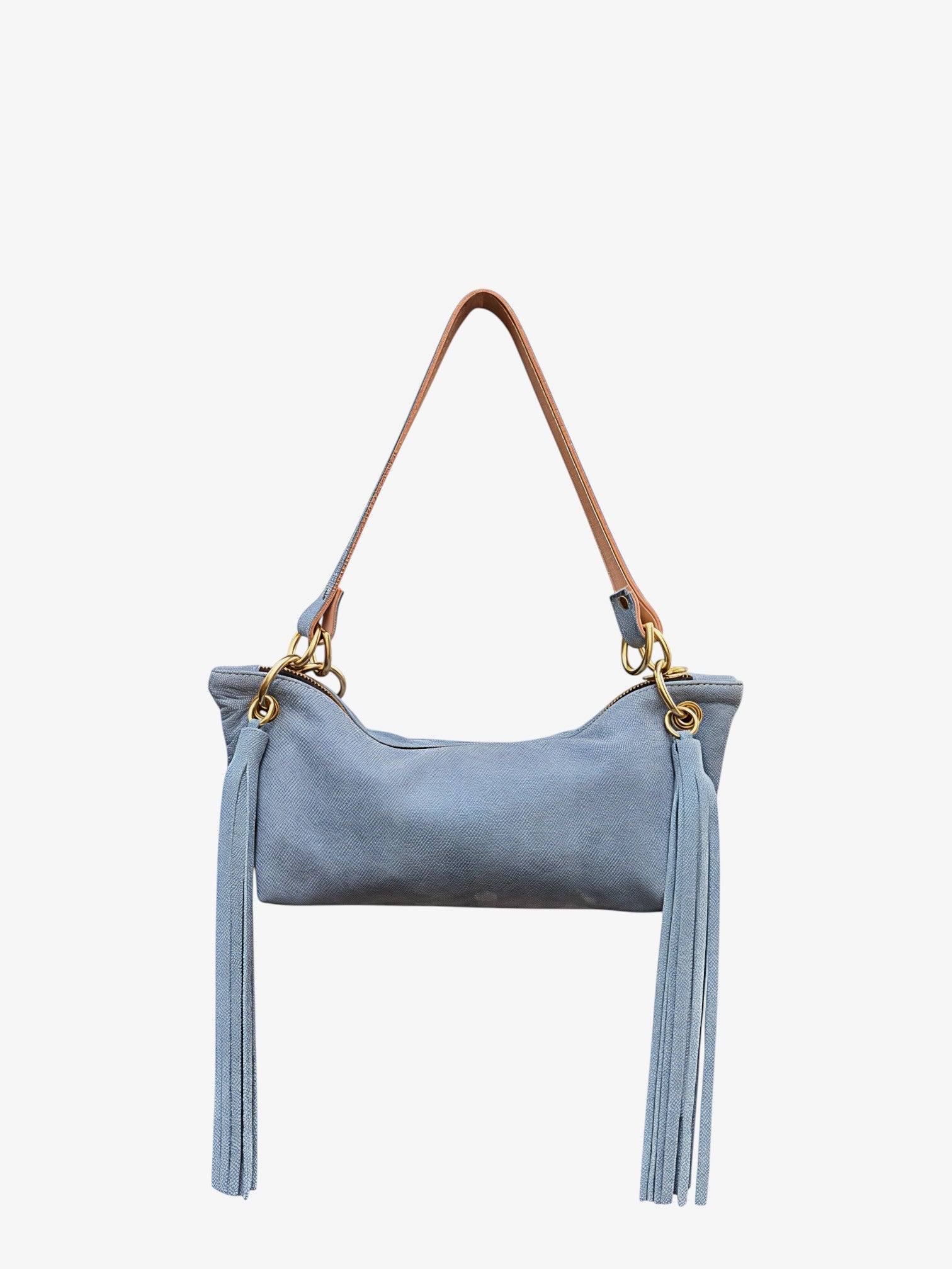 Blair Shoulder Bag, Denim Printed Leather/Tassels