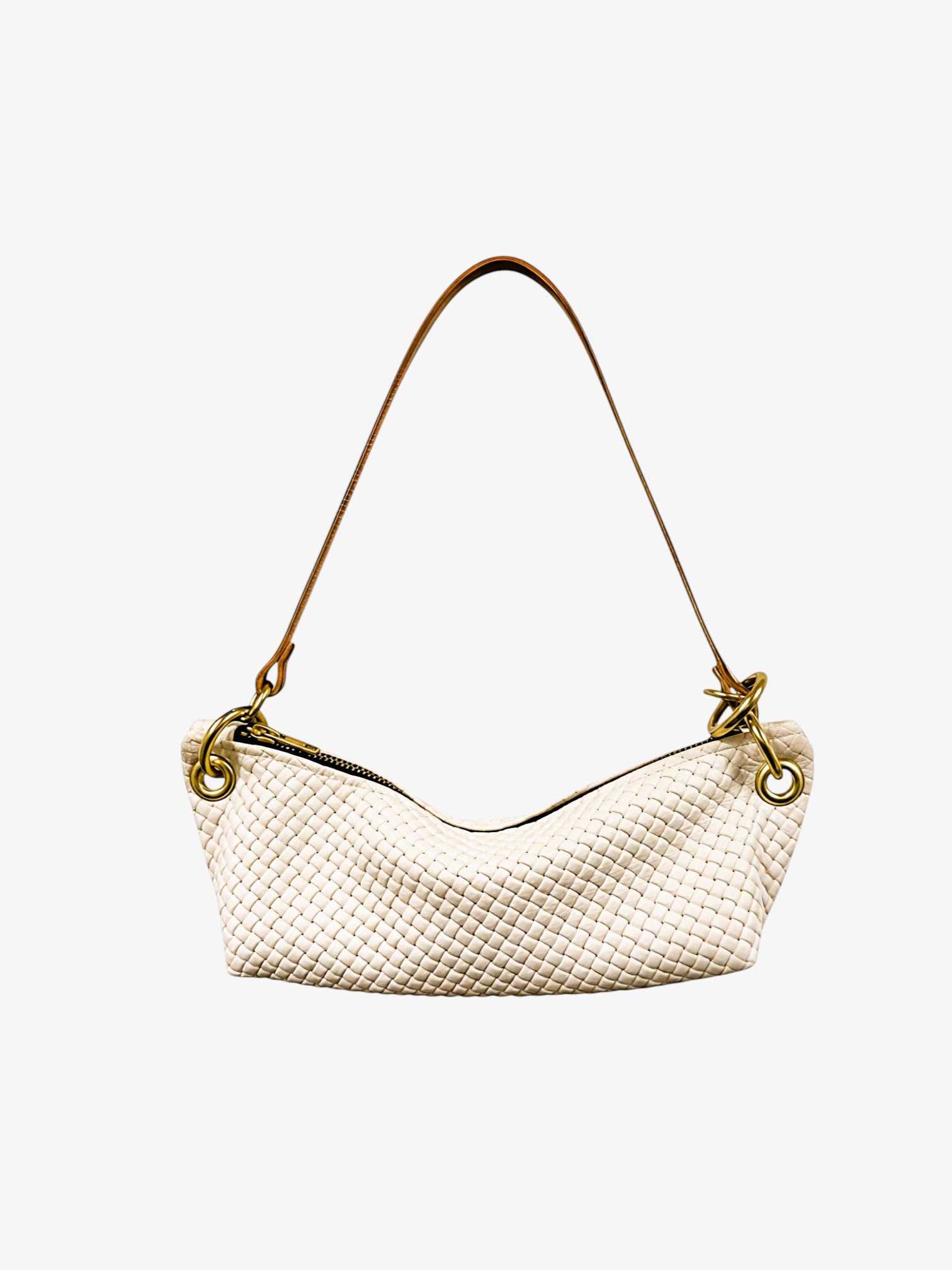 Baby Blair-East West Shoulder Bag, Cream Woven Leather