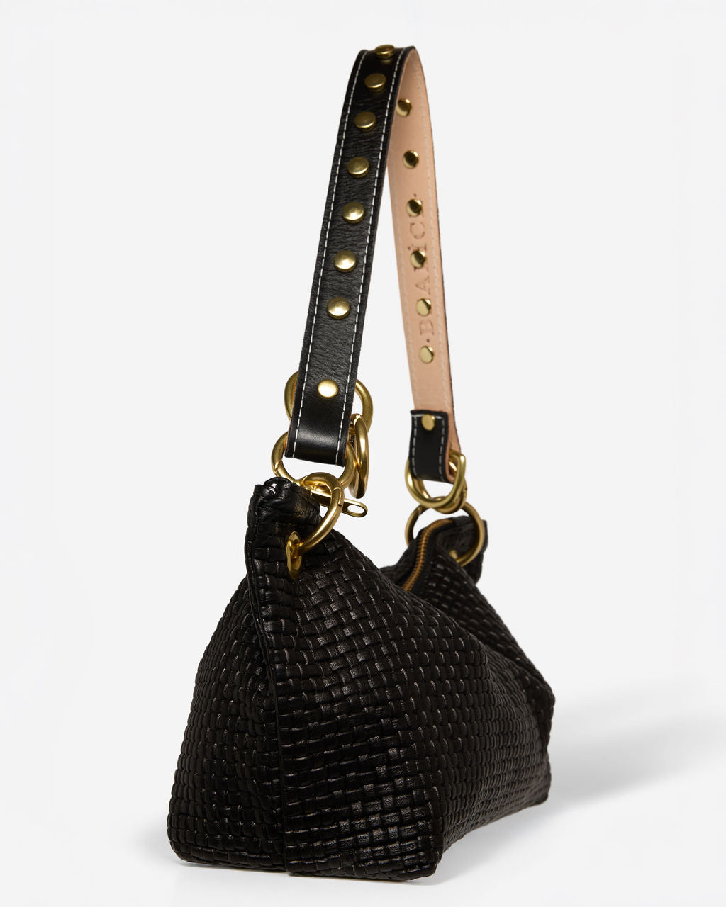 Blair Shoulder Bag, Black Embossed Leather/Studded Shoulder Strap