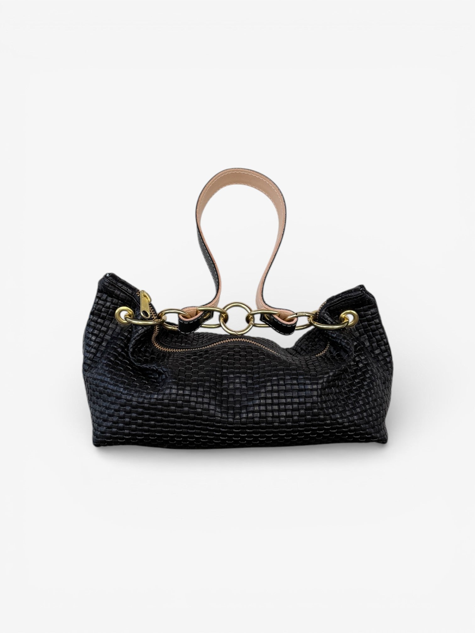 Blair-East West Shoulder Bag, Black Woven Leather