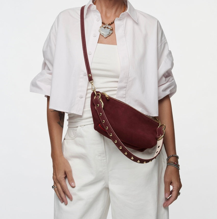 Baby Blair Shoulder Bag, Burgundy Suede