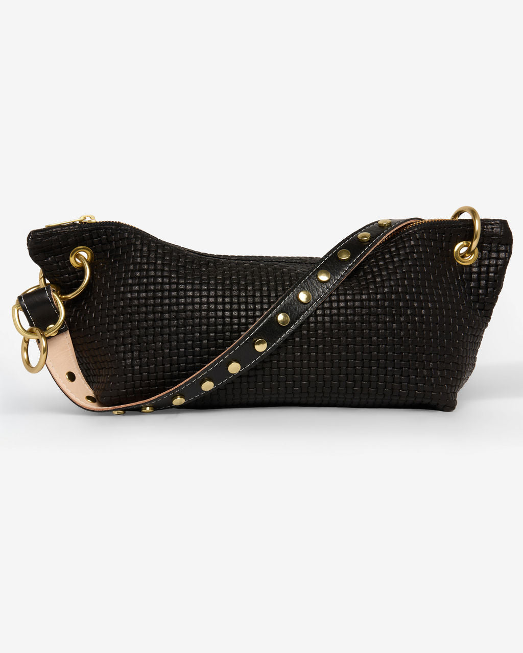 Blair Shoulder Bag, Black Embossed Leather/Studded Shoulder Strap