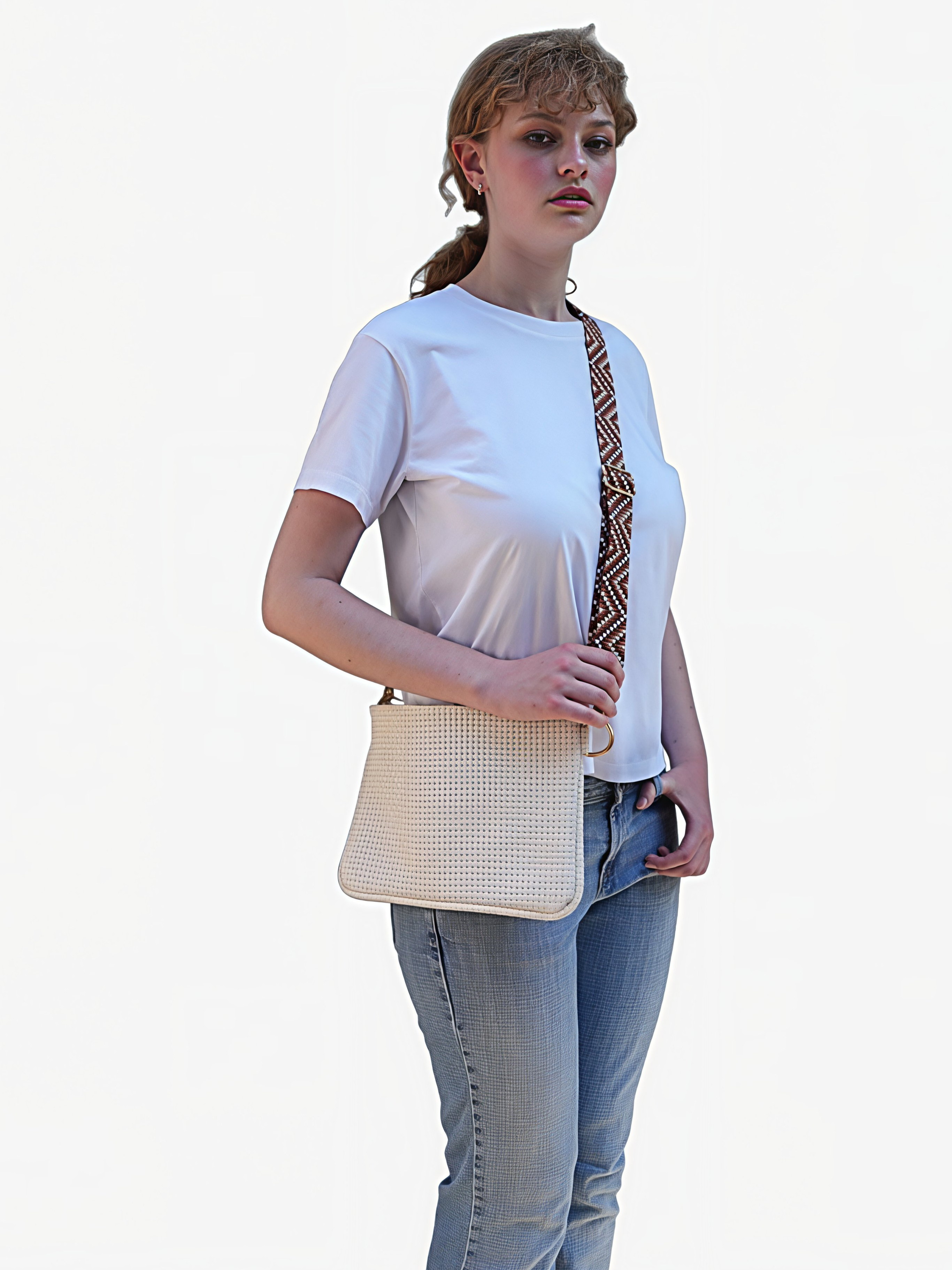 Alice Crossbody Bag, Cream Embossed Leather