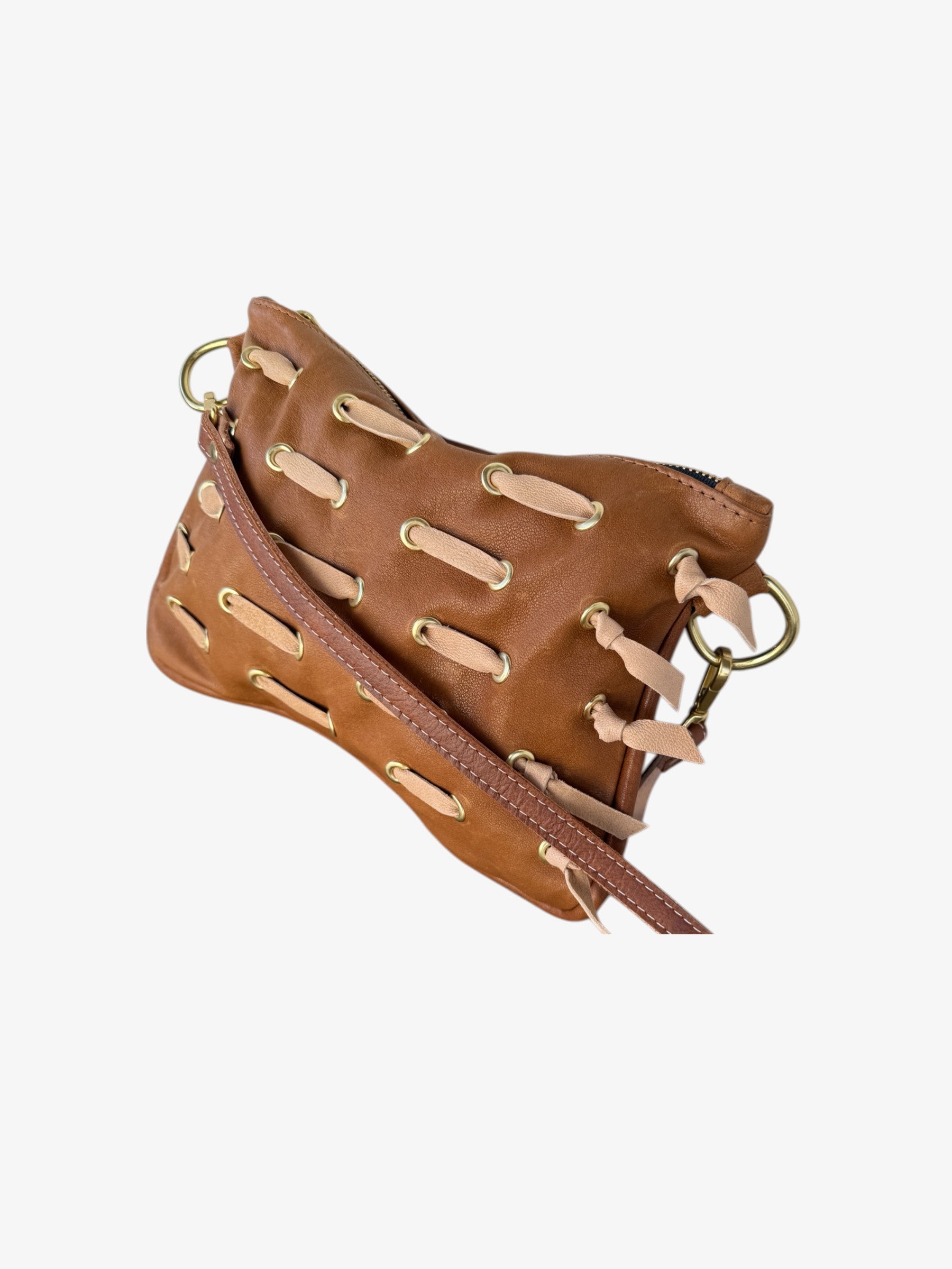 Alice Crossbody Bag, Brass Eyelet/Brown Leather