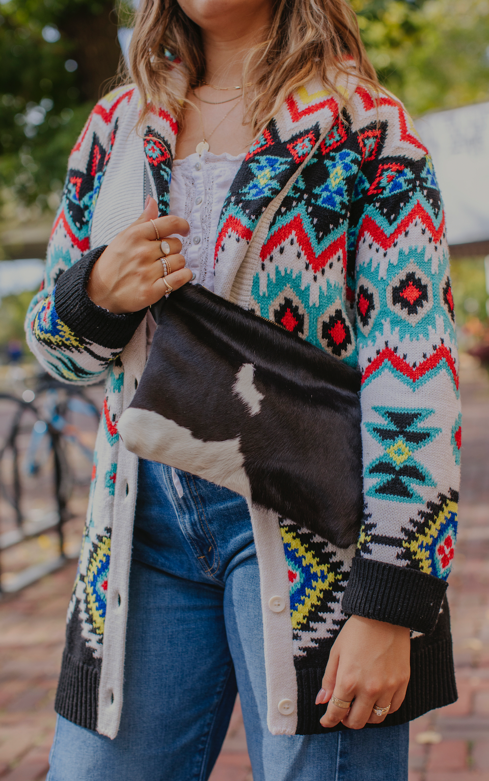 Alice Crossbody Bag, Black Leather +Calf Hair + Cow Print