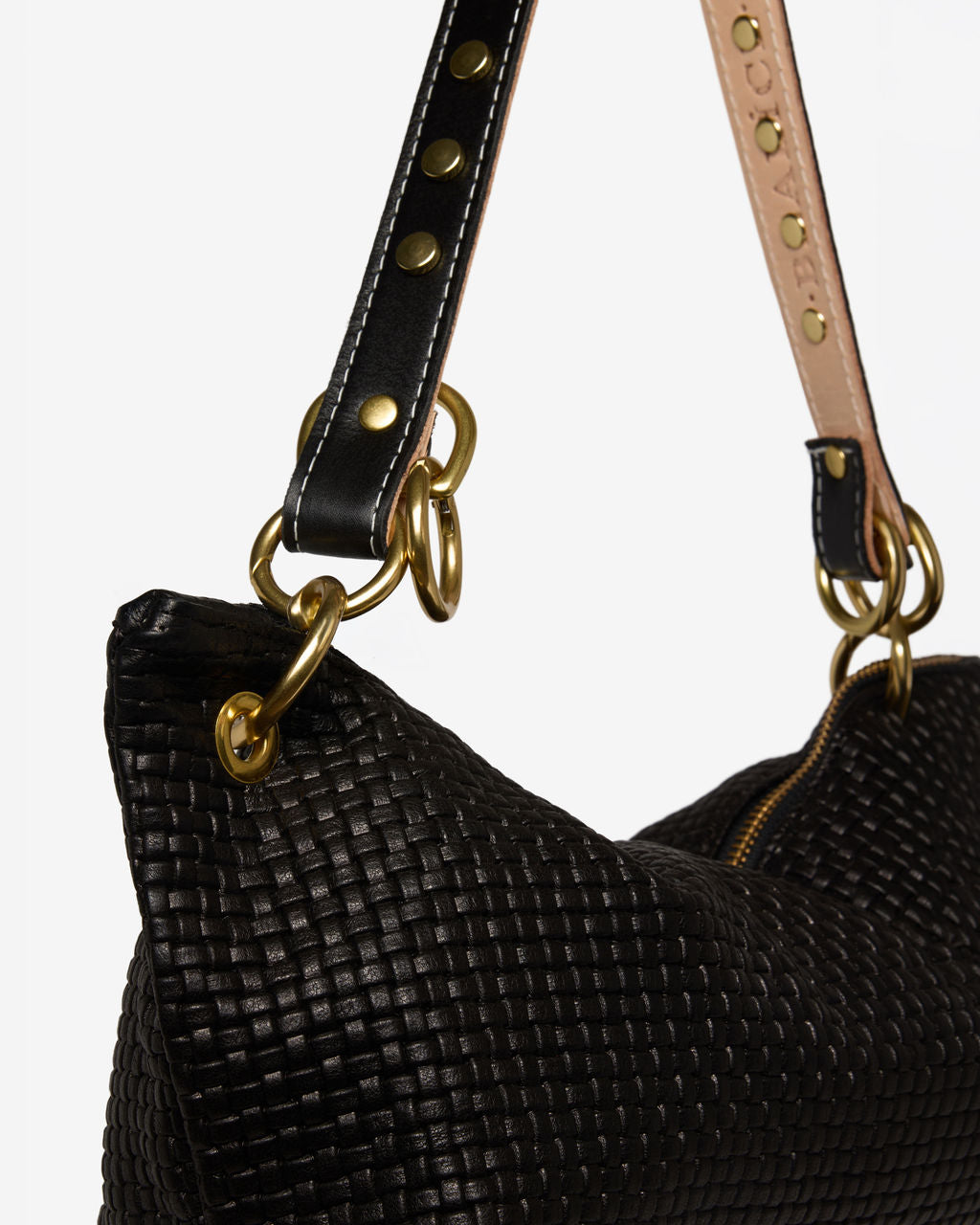 Blair Shoulder Bag, Black Embossed Leather/Studded Shoulder Strap