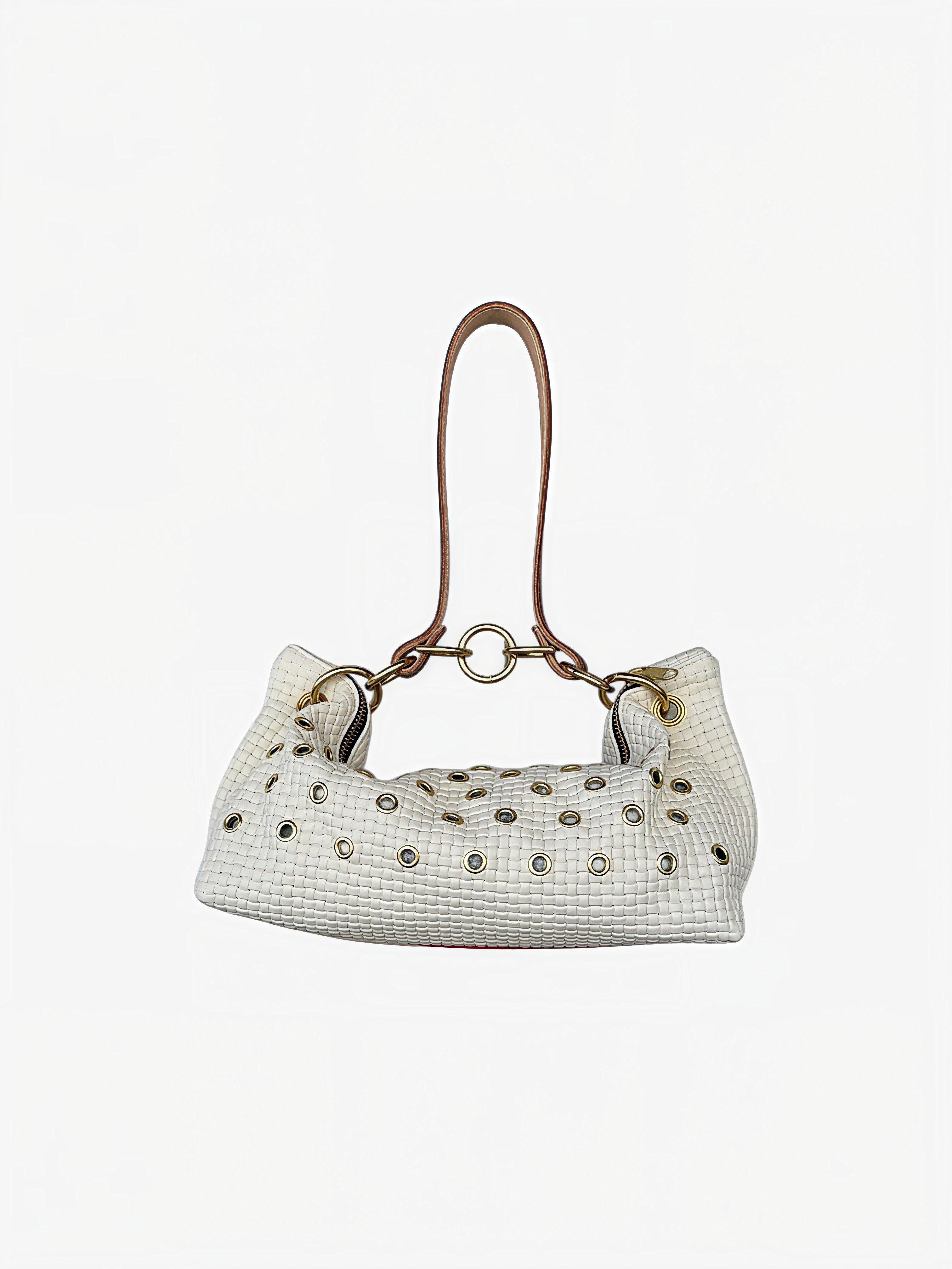 Blair-East West Shoulder Bag, Brass Eyelet/Cream Woven Leather