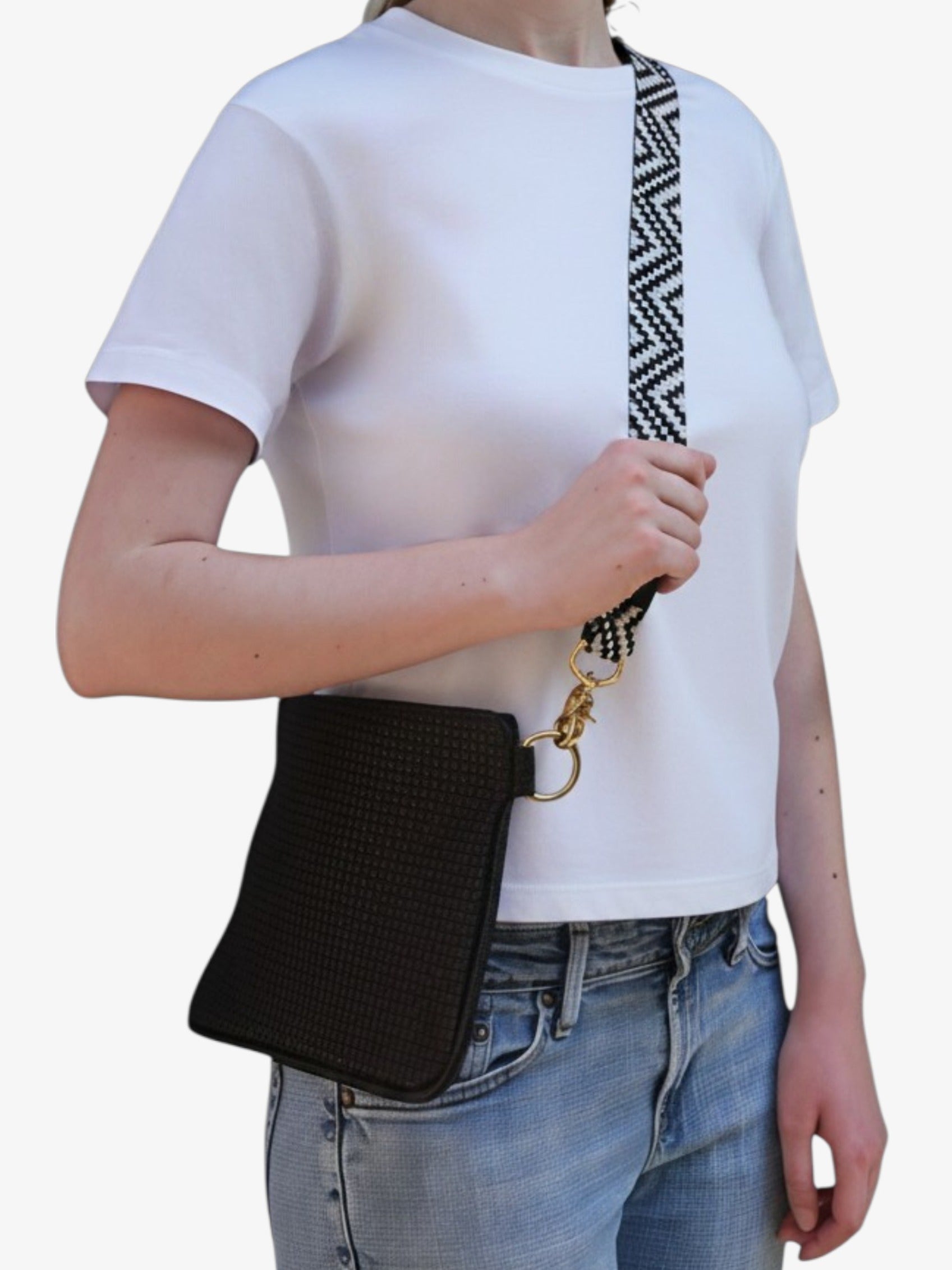 Alice Crossbody Bag, Black Embossed Leather