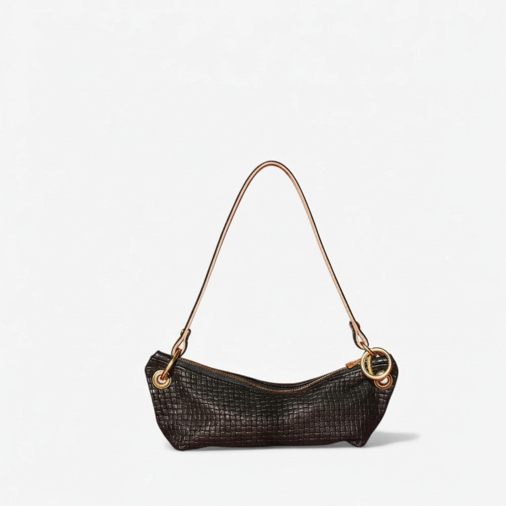 Baby Blair-East West Shoulder Bag, Black Woven Leather