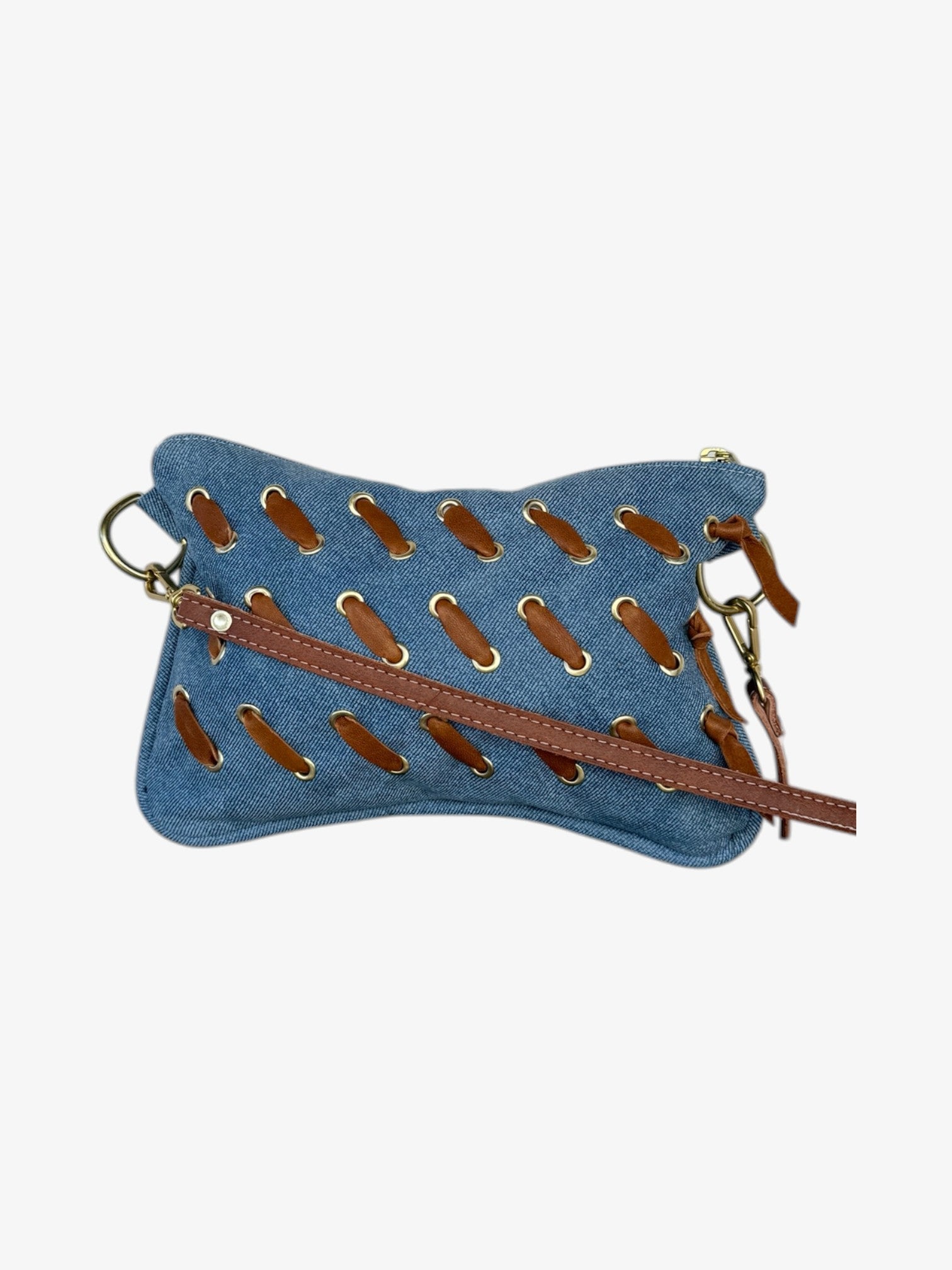 Alice Crossbody Bag, Brass Eyelet/Denim Leather