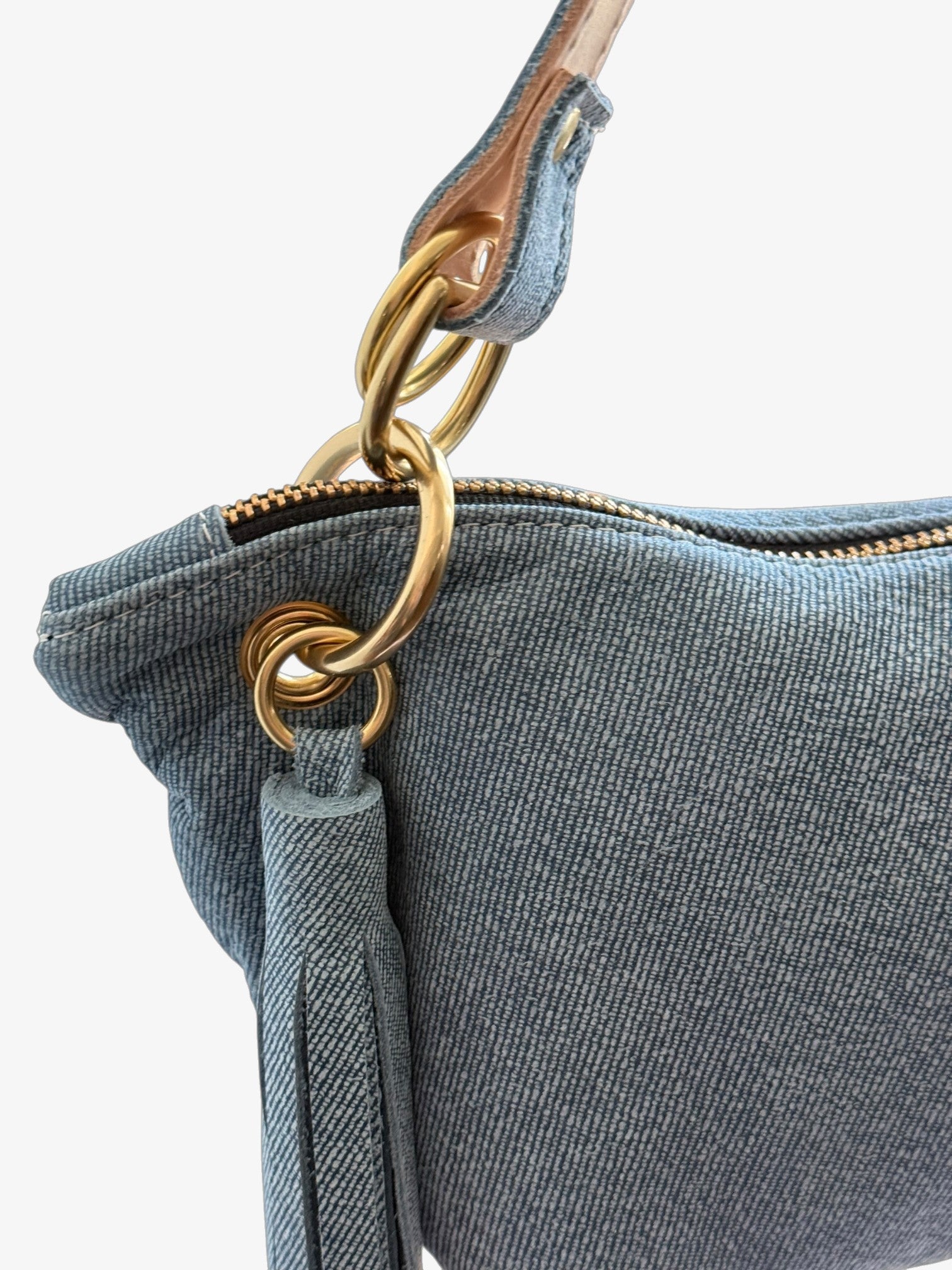 Blair Shoulder Bag, Denim Printed Leather/Tassels