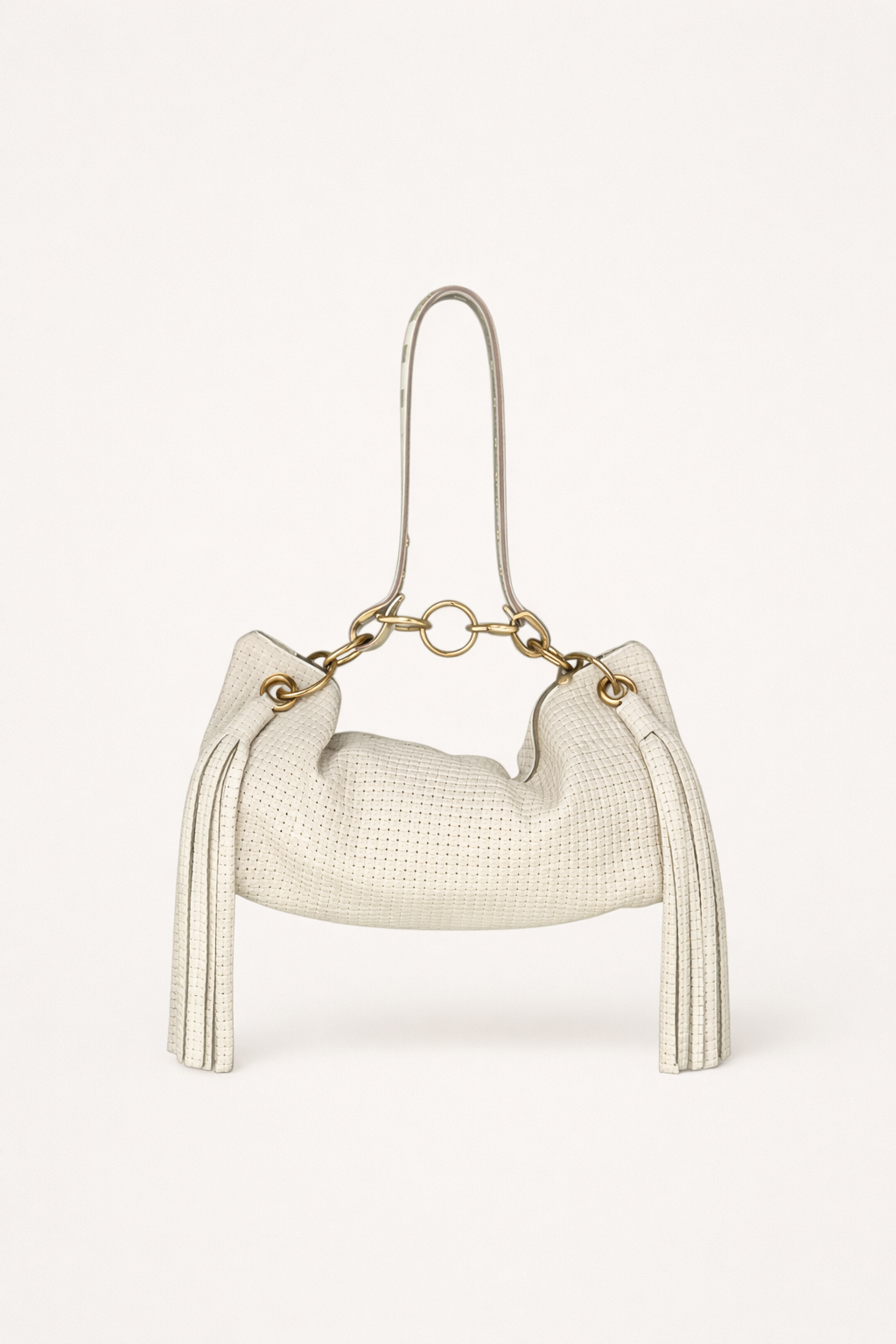 Blair Shoulder Bag, Cream Embossed Leather/Tassels