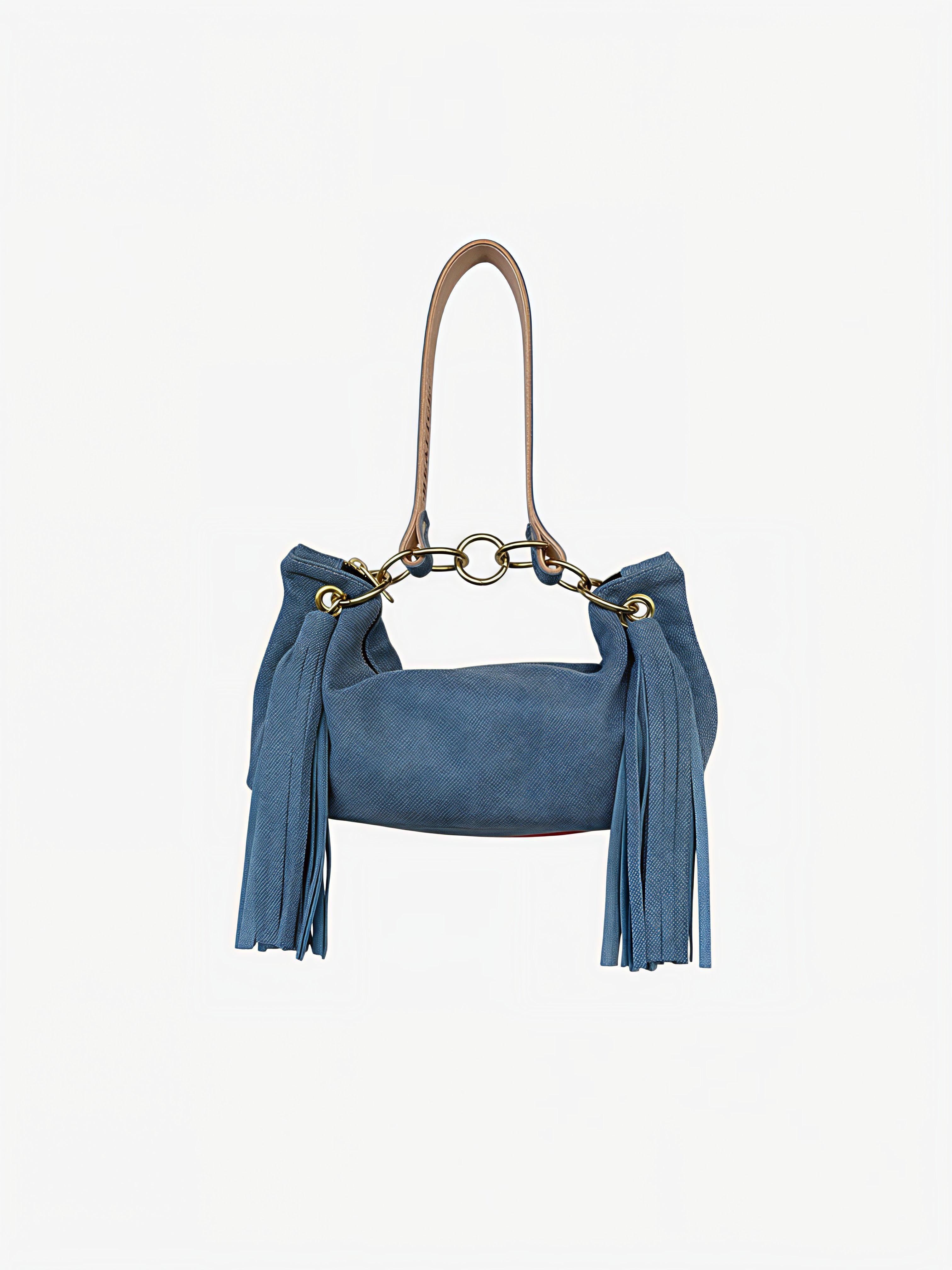 Blair-East West Shoulder Bag, Denim Leather/Tassels