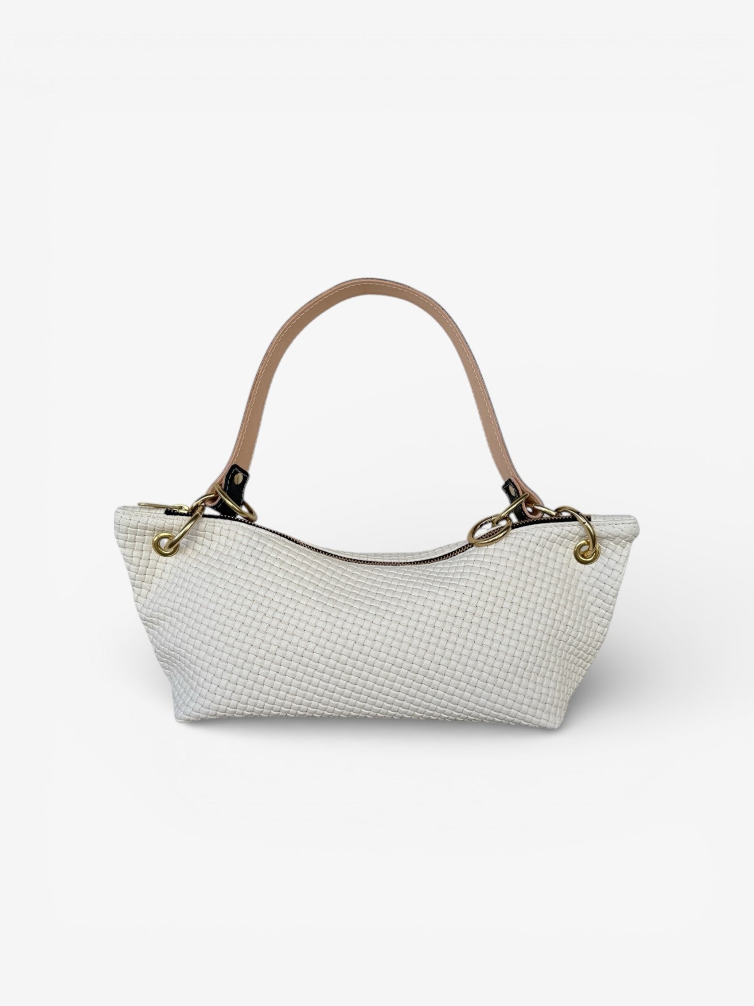 Blair-East West Shoulder Bag, White embossed leather